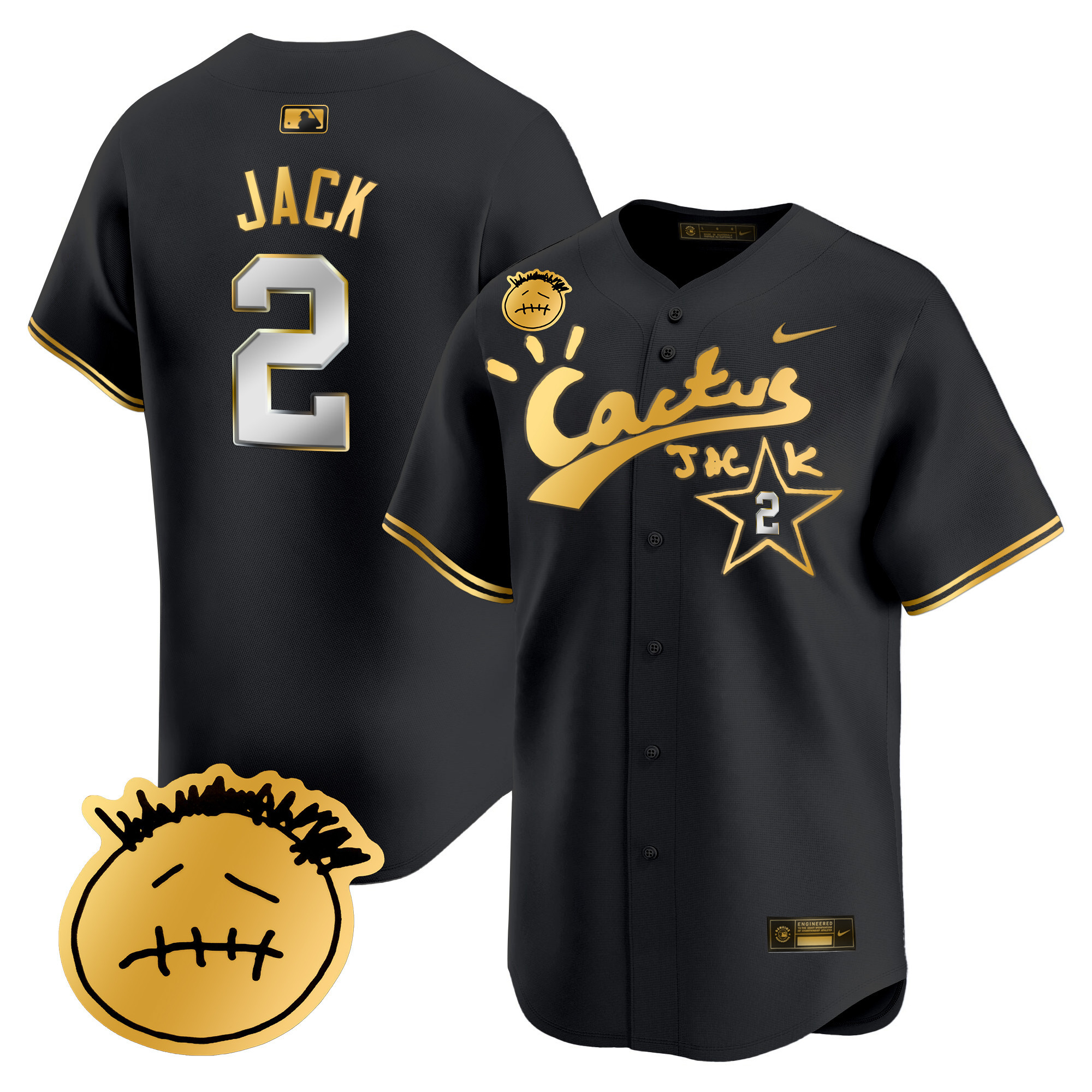 Travis Scott Men's Houston Astros Cactus Jack Patch Vapor Premier Limited V5 Black Gold Jersey - All Stitched