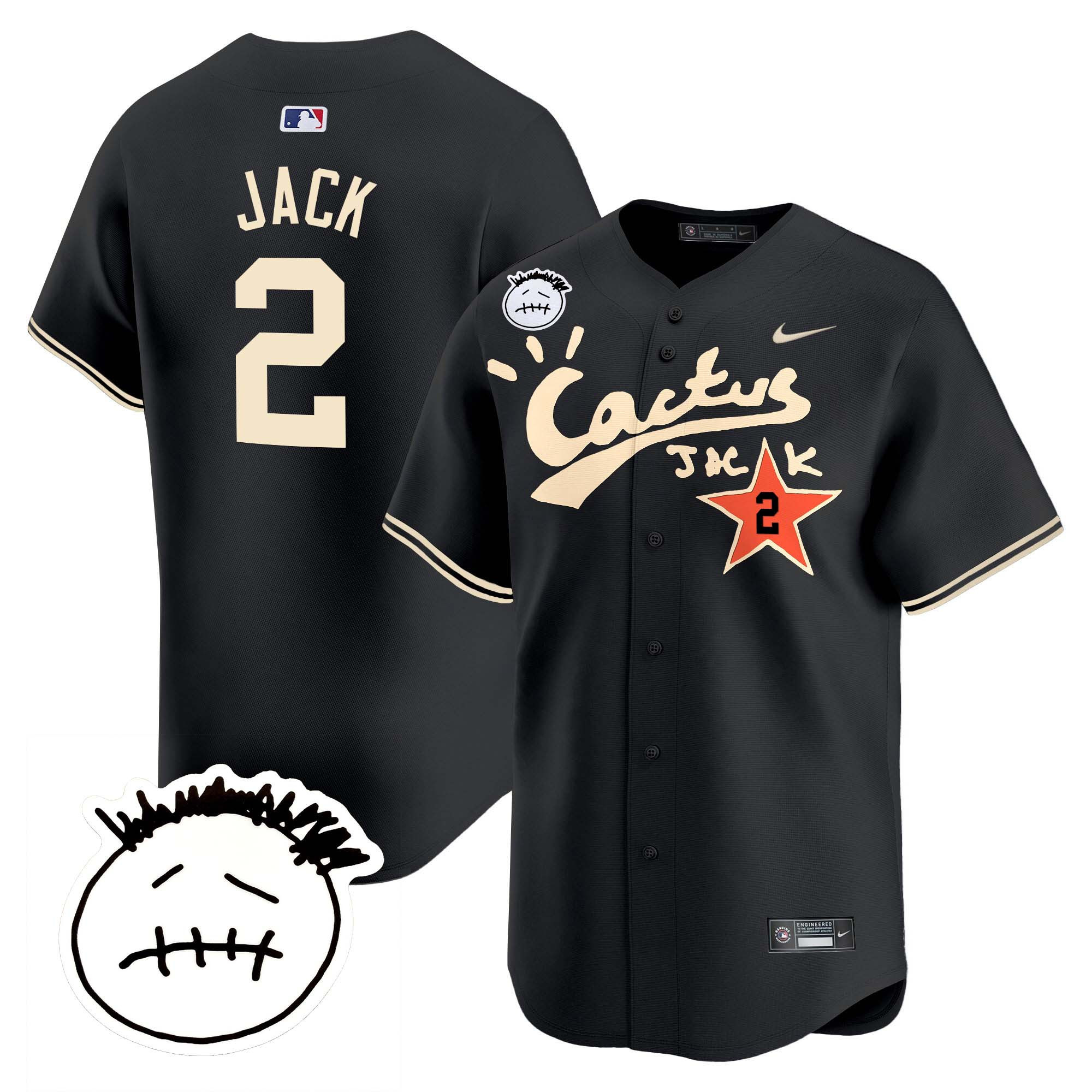 Travis Scott Men's Houston Astros Cactus Jack Patch Vapor Premier Limited V5 Black Jersey - All Stitched