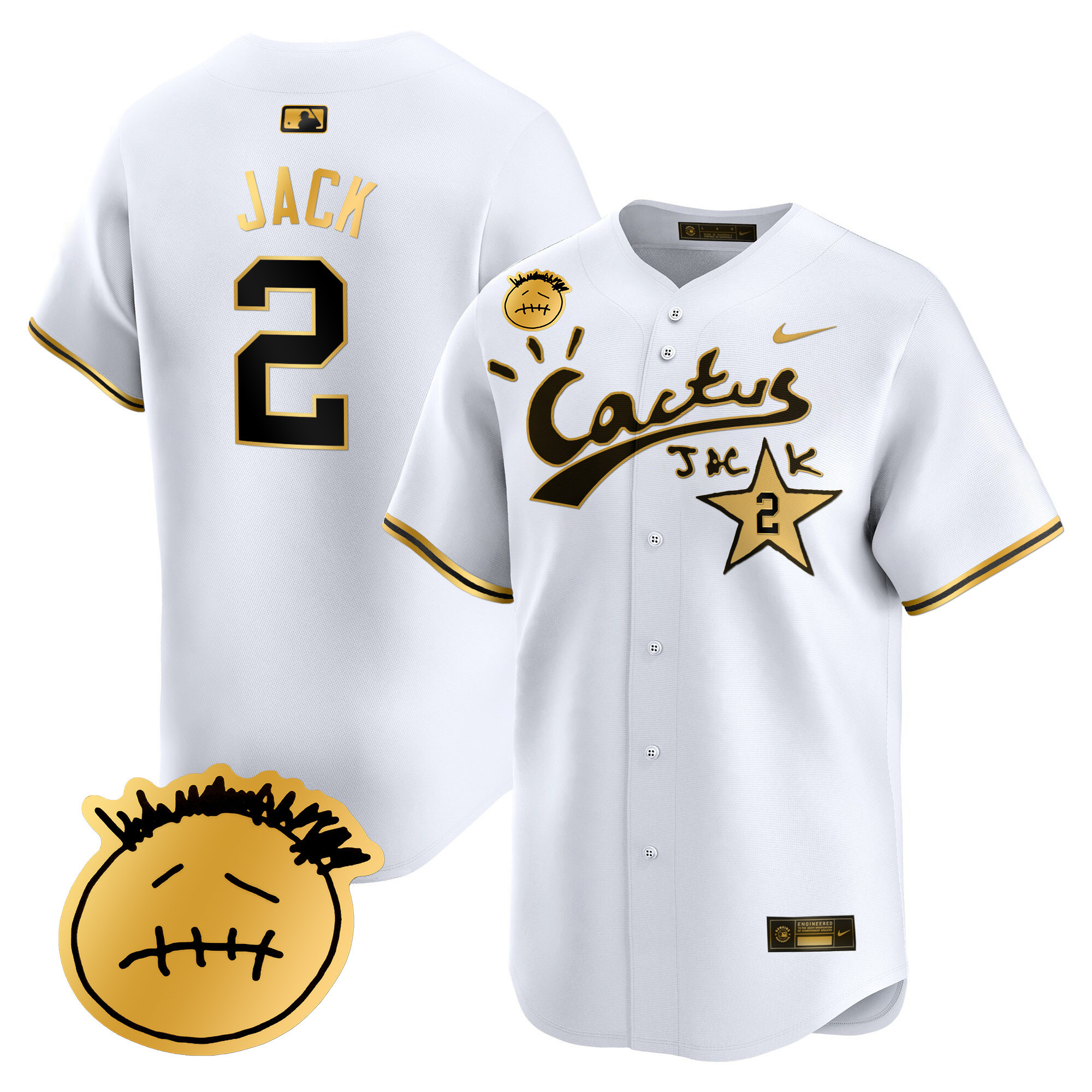 Travis Scott Men's Houston Astros Cactus Jack Patch Vapor Premier Limited V5 White Gold Jersey - All Stitched