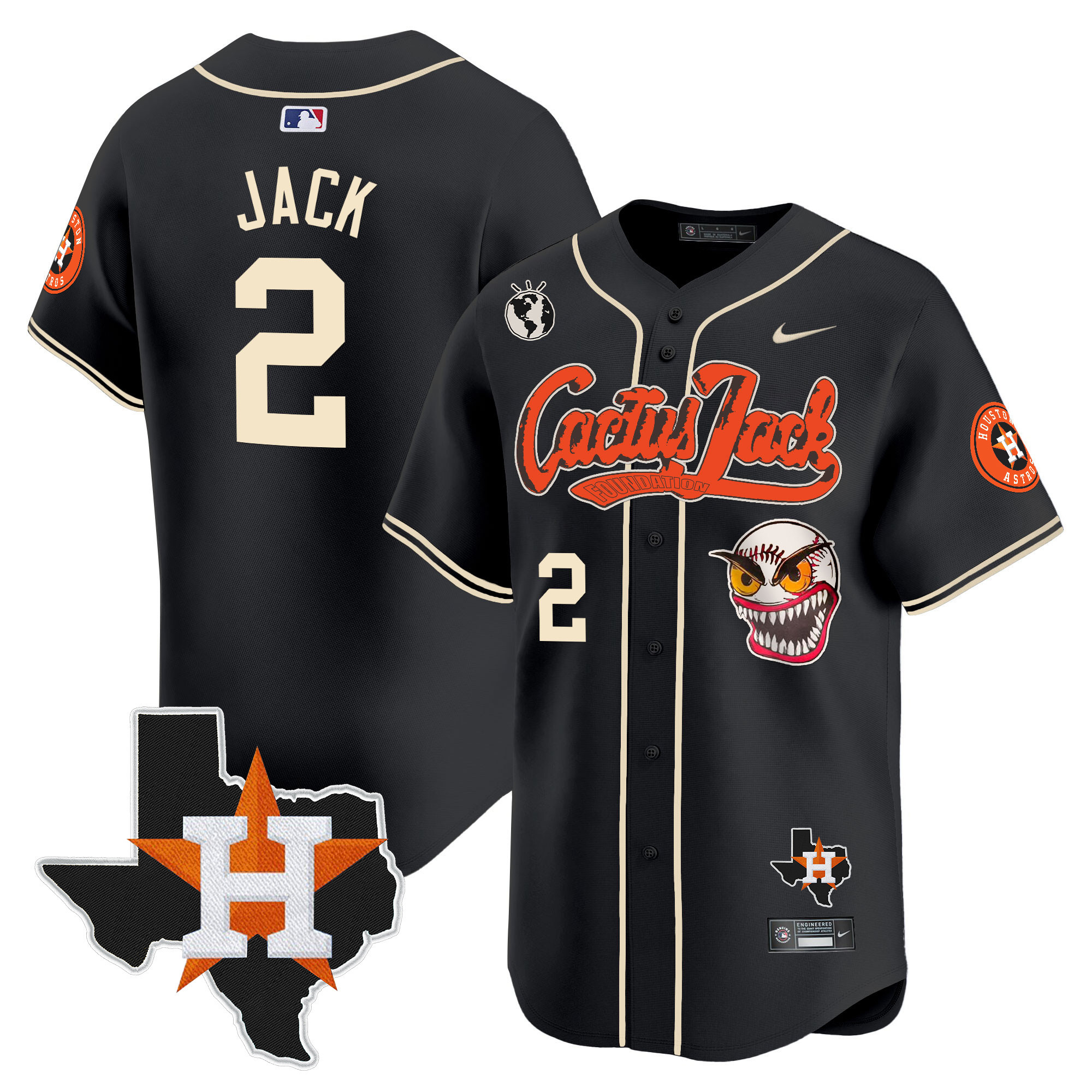 Travis Scott Men's Houston Astros Cactus Jack Patch Vapor Premier Limited V6 Black Jersey - All Stitched