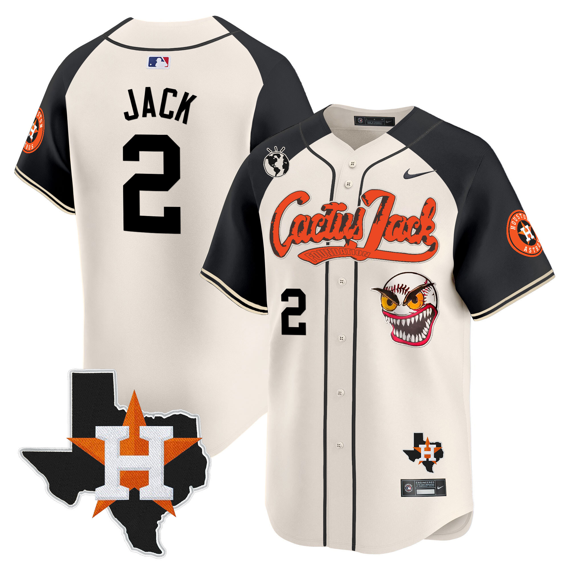 Travis Scott Men's Houston Astros Cactus Jack Patch Vapor Premier Limited V6 Cream Alternate Jersey - All Stitched