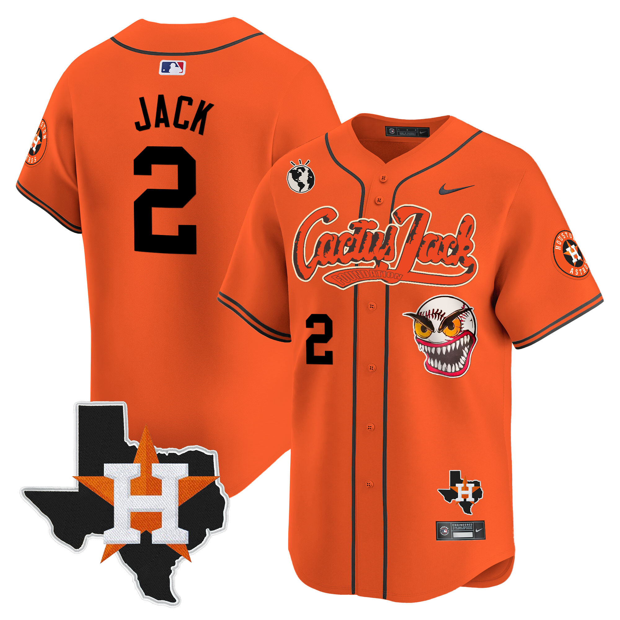 Travis Scott Men's Houston Astros Cactus Jack Patch Vapor Premier Limited V6 Orange Jersey - All Stitched