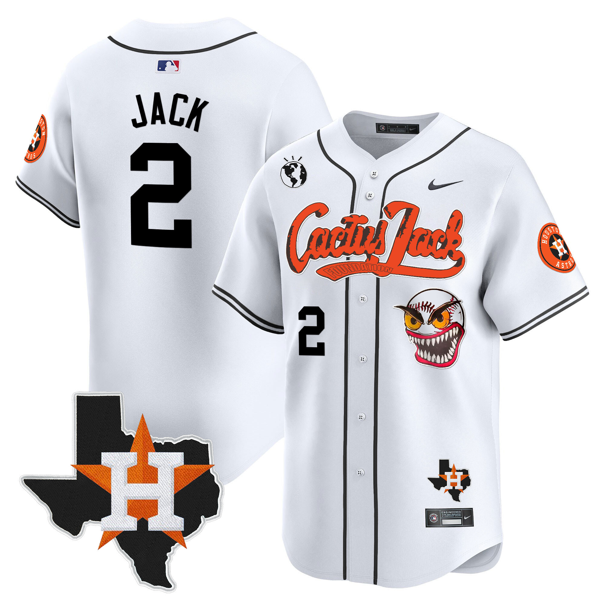 Travis Scott Men's Houston Astros Cactus Jack Patch Vapor Premier Limited V6 White Jersey - All Stitched