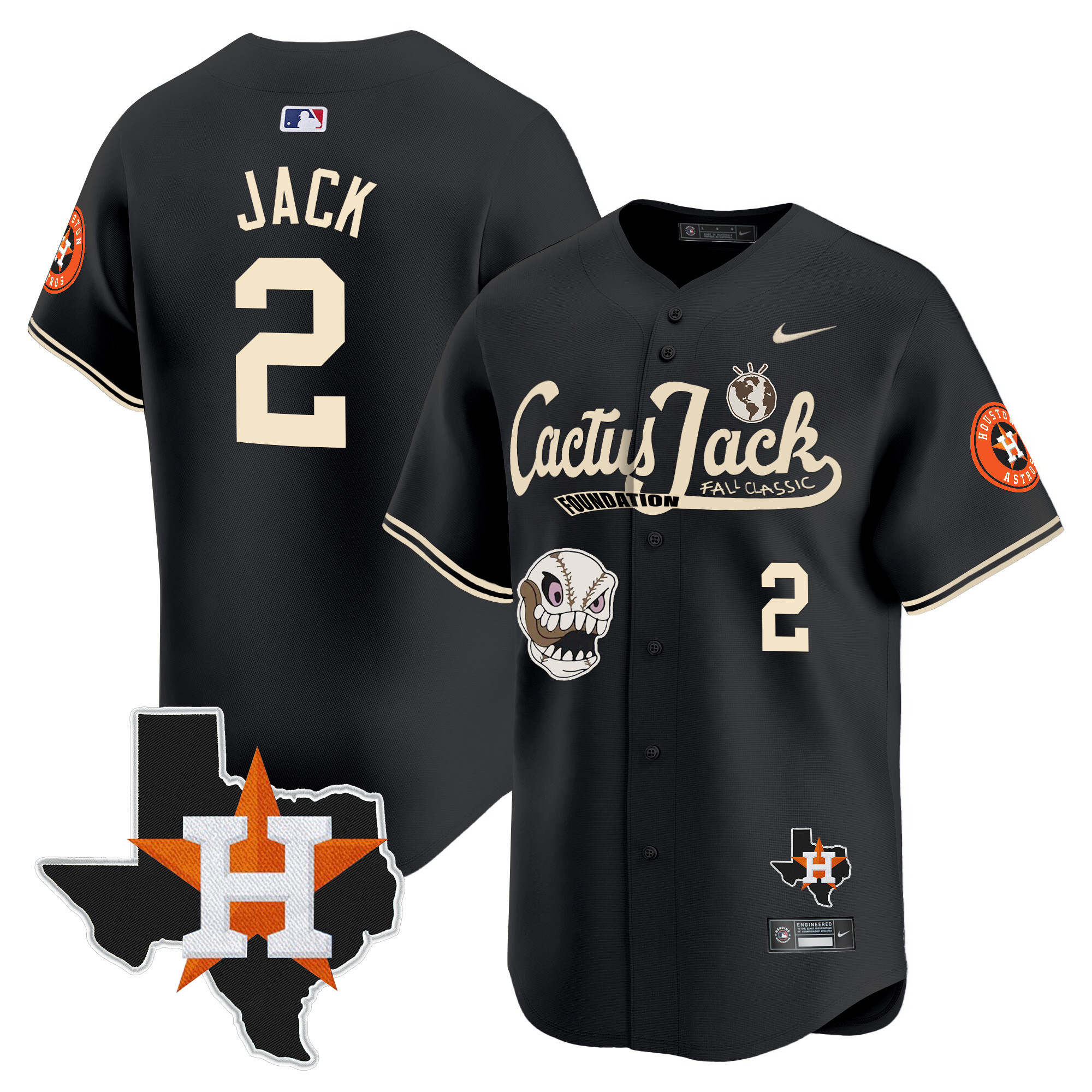 Travis Scott Men's Houston Astros Cactus Jack Patch Vapor Premier Limited V8 Black Jersey - All Stitched