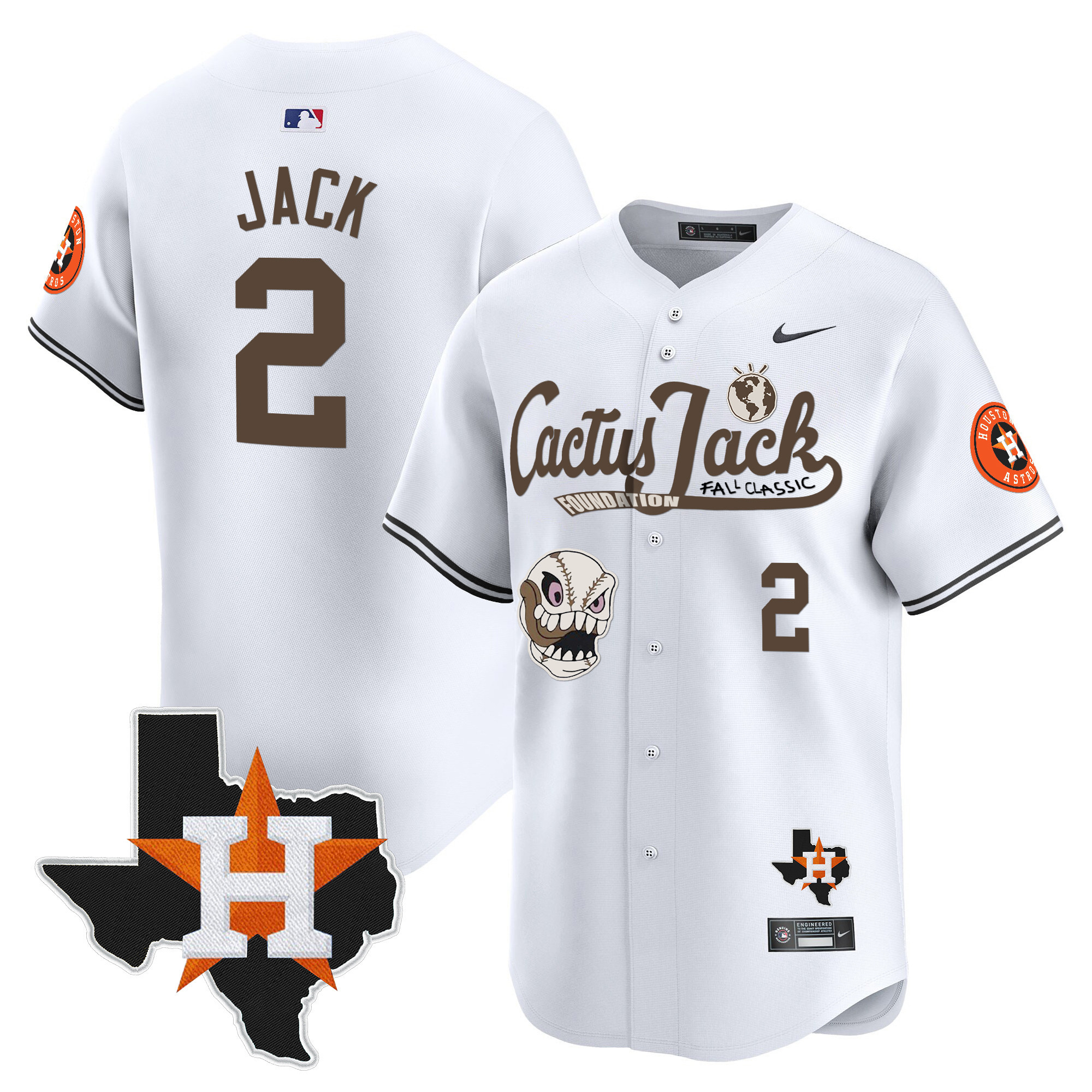Travis Scott Men's Houston Astros Cactus Jack Patch Vapor Premier Limited V8 White Jersey - All Stitched