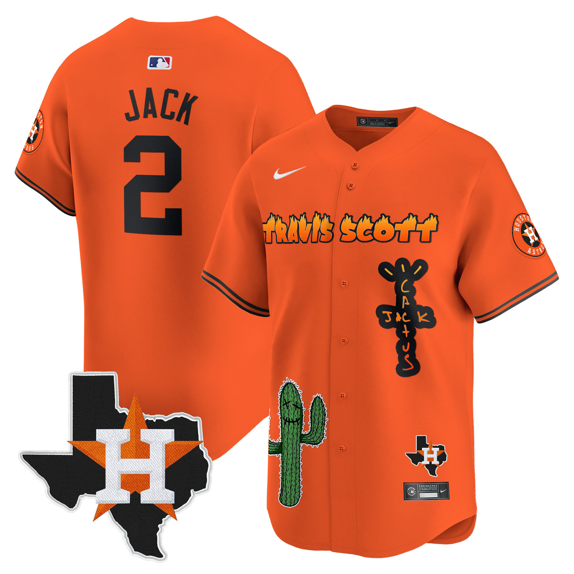 Travis Scott Men's Houston Astros Cactus Jack Patch Vapor Premier Limited V9 Orange Jersey - All Stitched