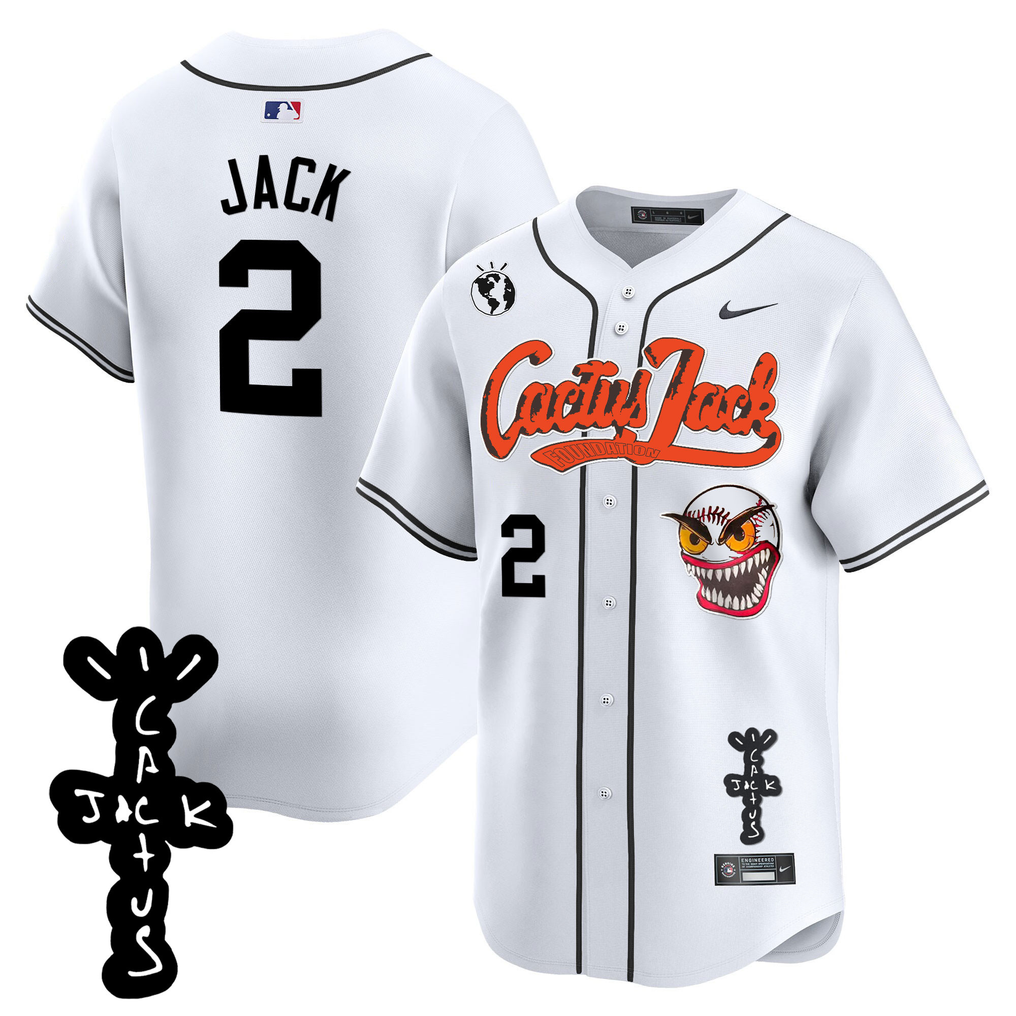 Travis Scott Men's Houston Astros Cactus Jack Patch Vapor Premier Limited White Jersey - All Stitched