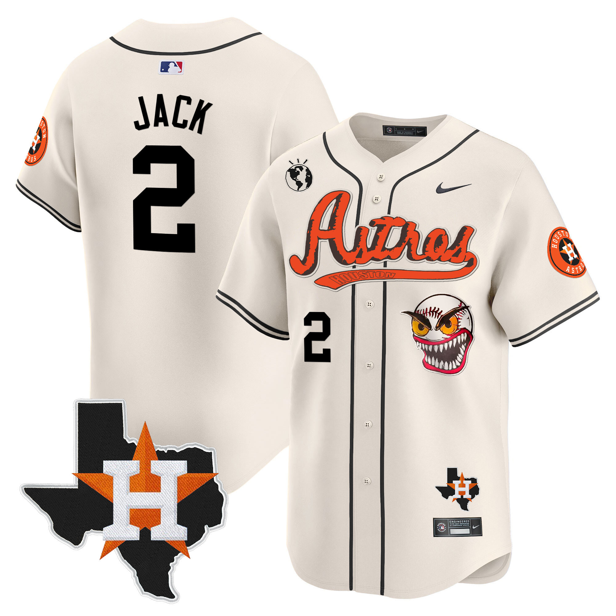 Travis Scott Men's Houston Astros Cactus Jack Style Vapor Premier Limited V2 Cream Jersey - All Stitched