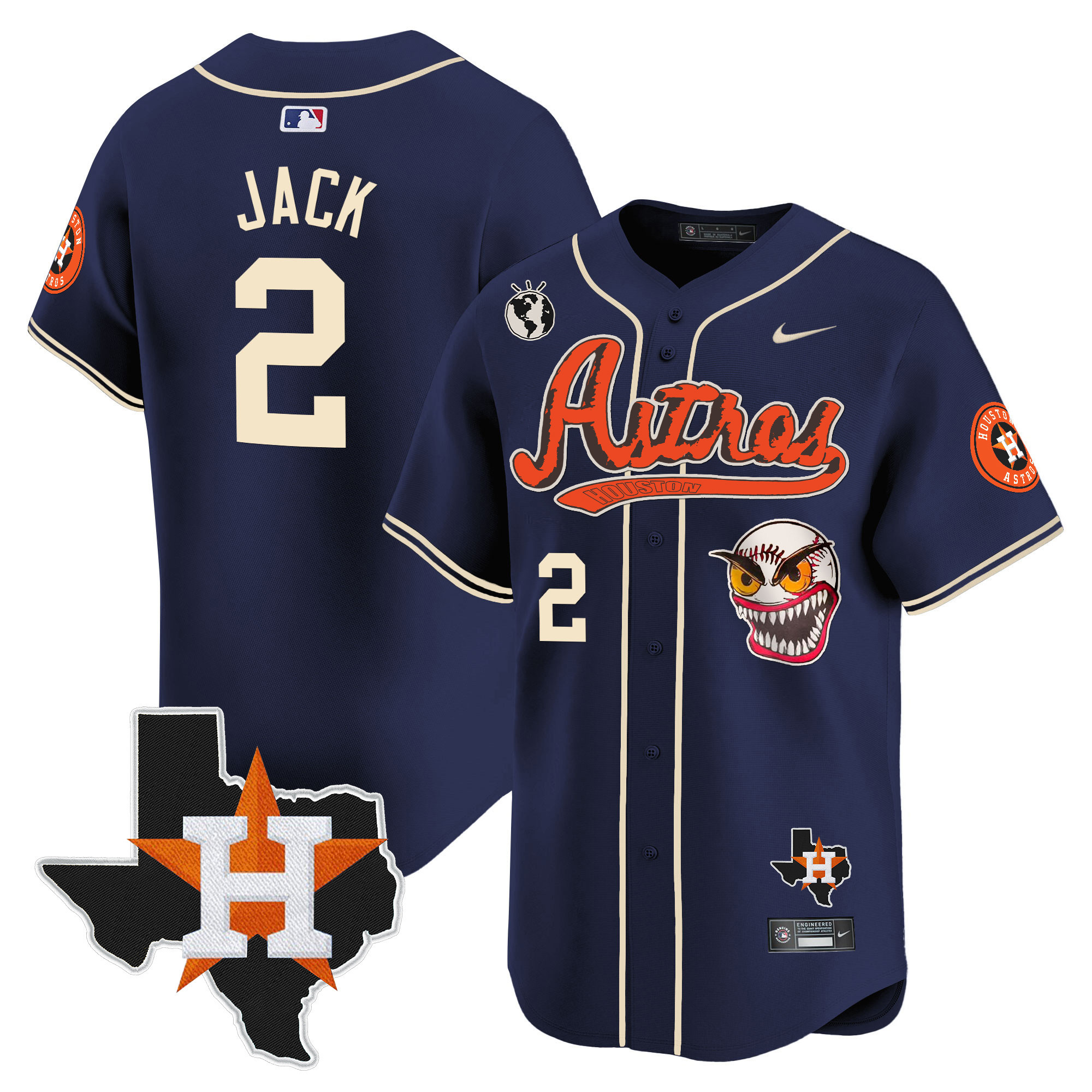 Travis Scott Men's Houston Astros Cactus Jack Style Vapor Premier Limited V2 Navy Jersey - All Stitched
