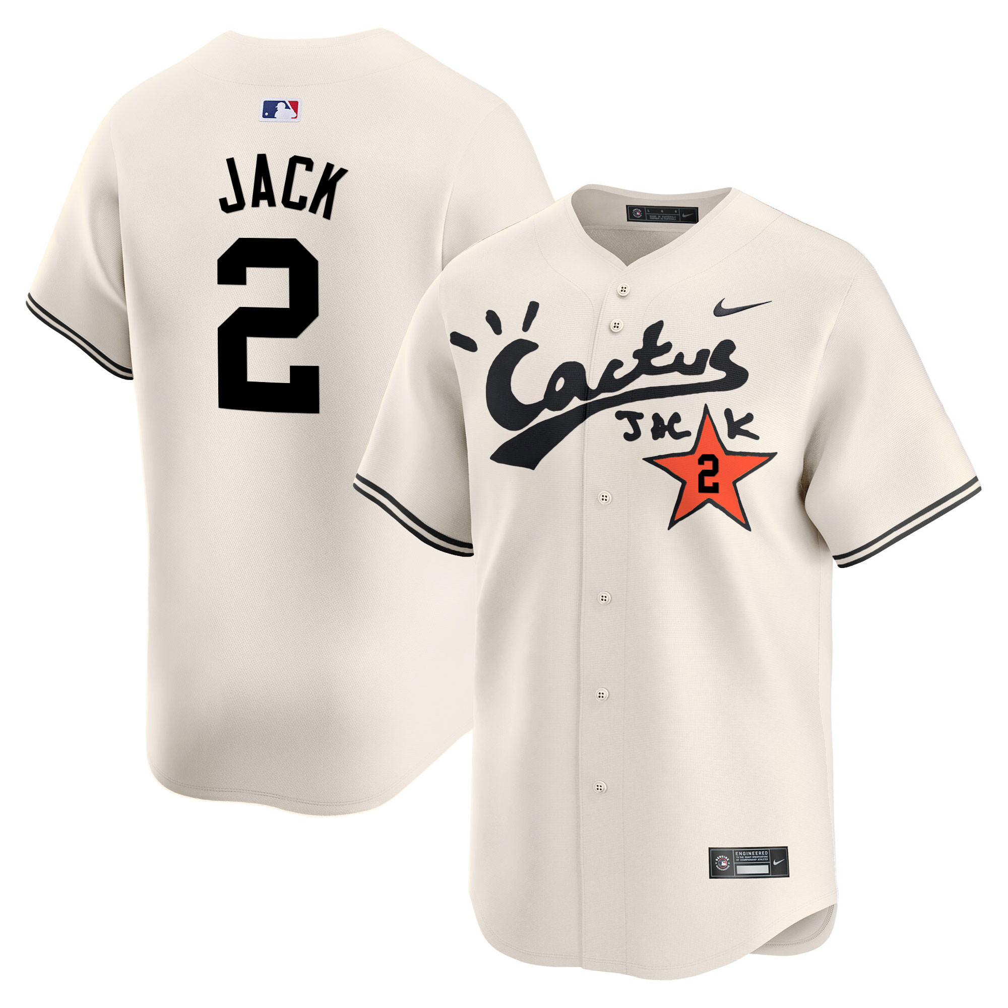 Travis Scott Men's Houston Astros Cactus Jack Vapor Premier Limited V2 Cream Jersey - All Stitched