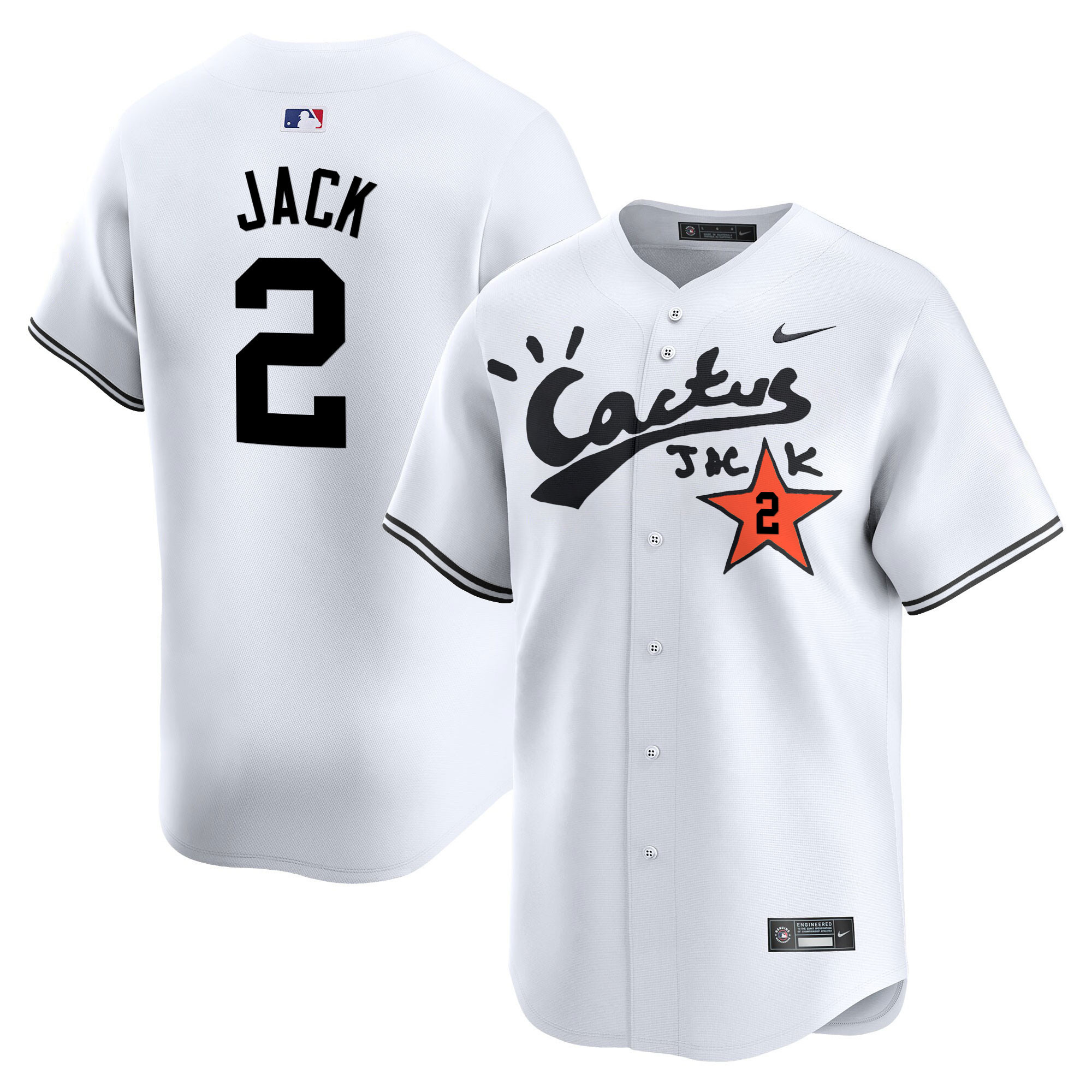 Travis Scott Men's Houston Astros Cactus Jack Vapor Premier Limited V2 White Jersey - All Stitched