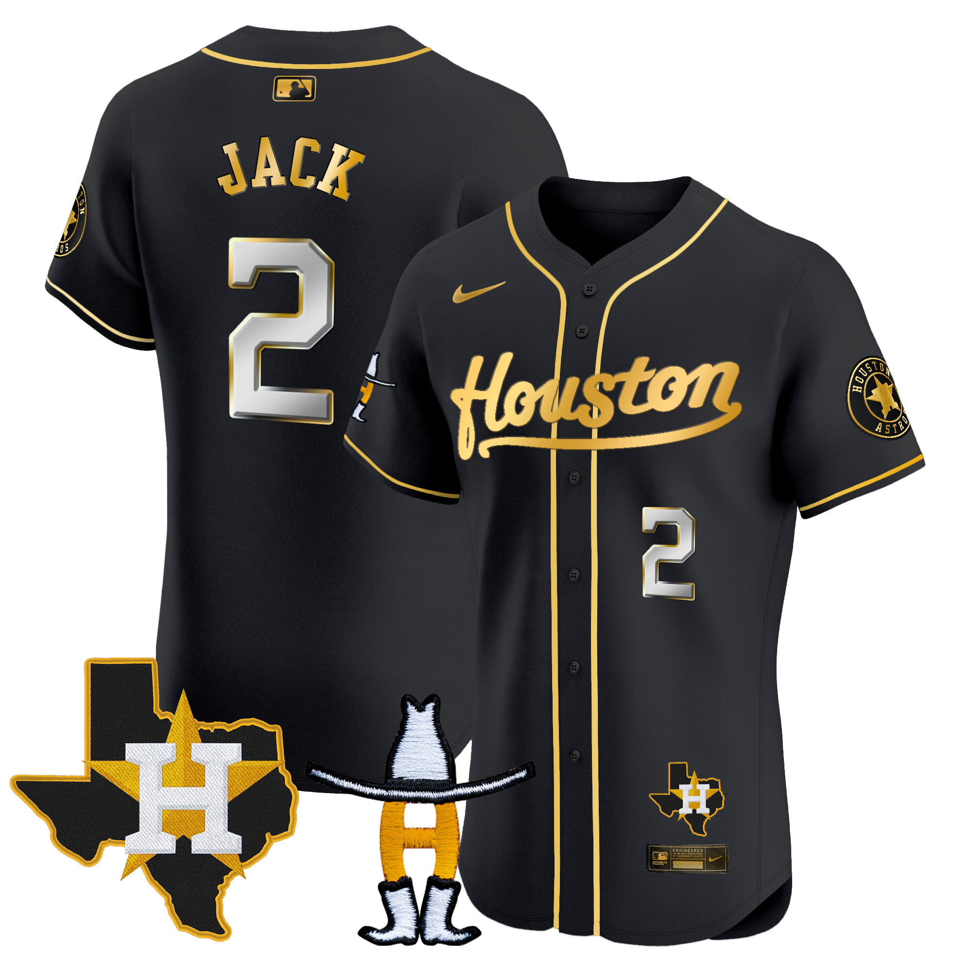 Travis Scott Men's Houston Astros Houston Rodeo Patch Vapor Premier Elite Black Gold Jersey - All Stitched