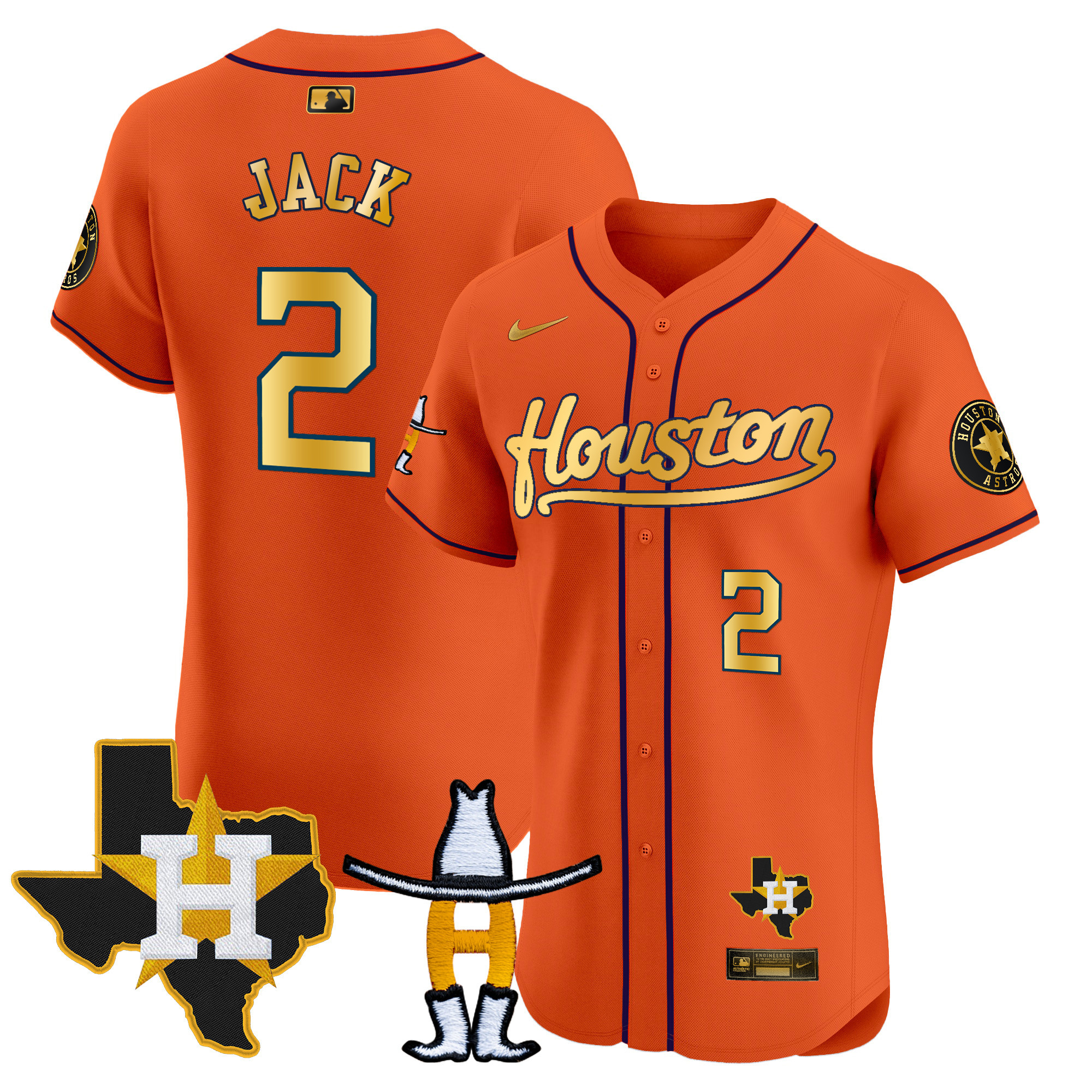 Travis Scott Men's Houston Astros Houston Rodeo Patch Vapor Premier Elite Orange Gold Jersey - All Stitched