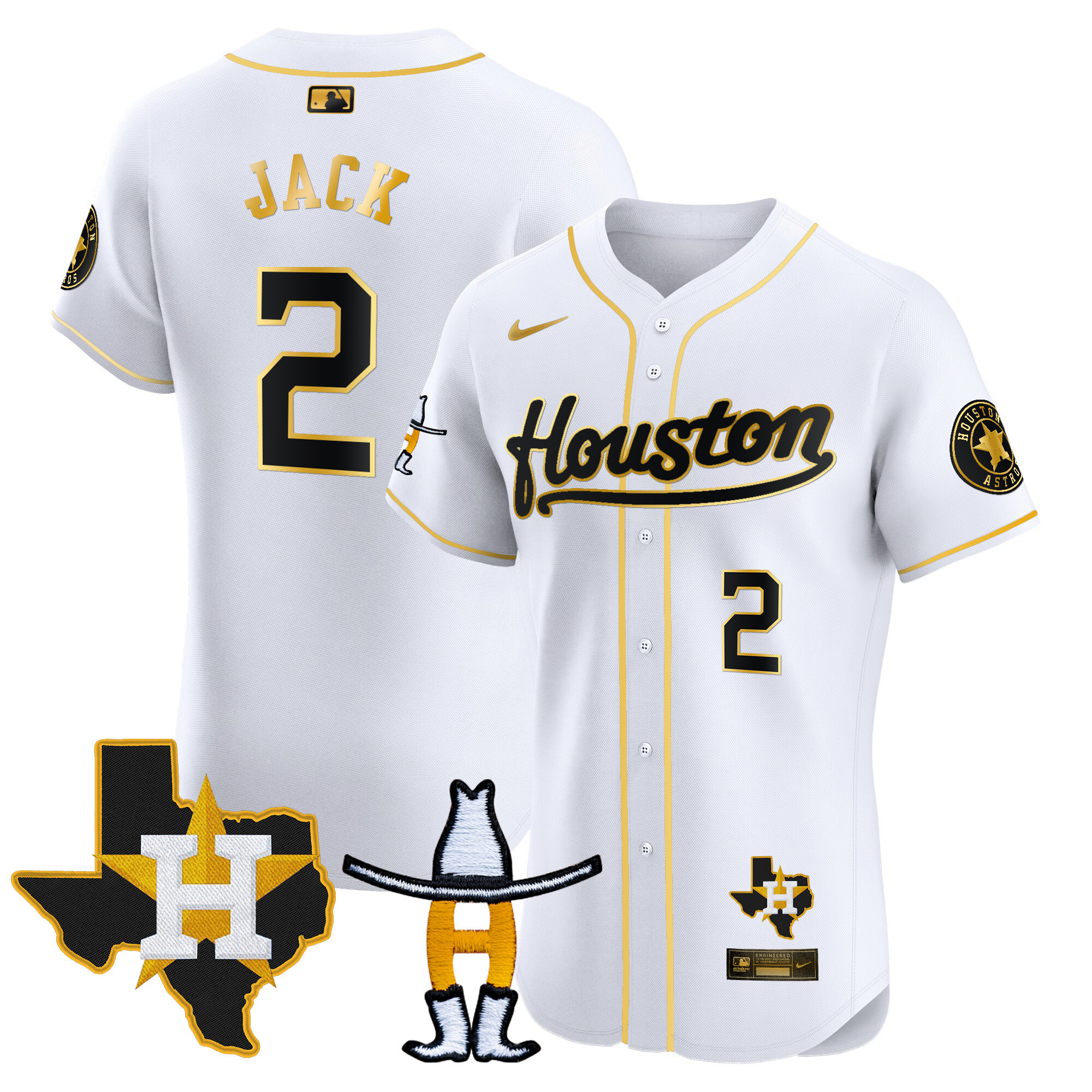 Travis Scott Men's Houston Astros Houston Rodeo Patch Vapor Premier Elite White Gold Jersey - All Stitched