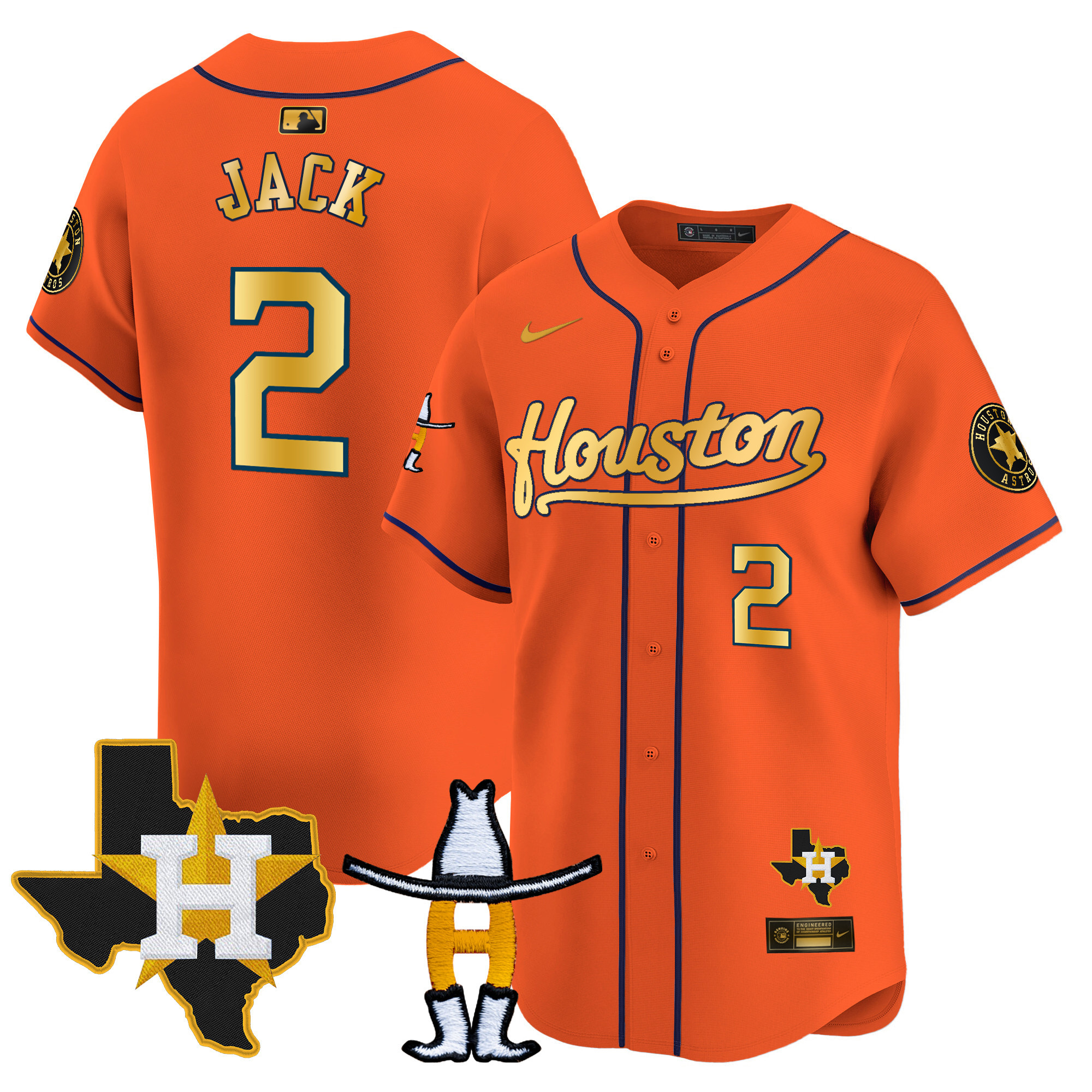 Travis Scott Men's Houston Astros Houston Rodeo Patch Vapor Premier Limited Orange Gold Jersey - All Stitched