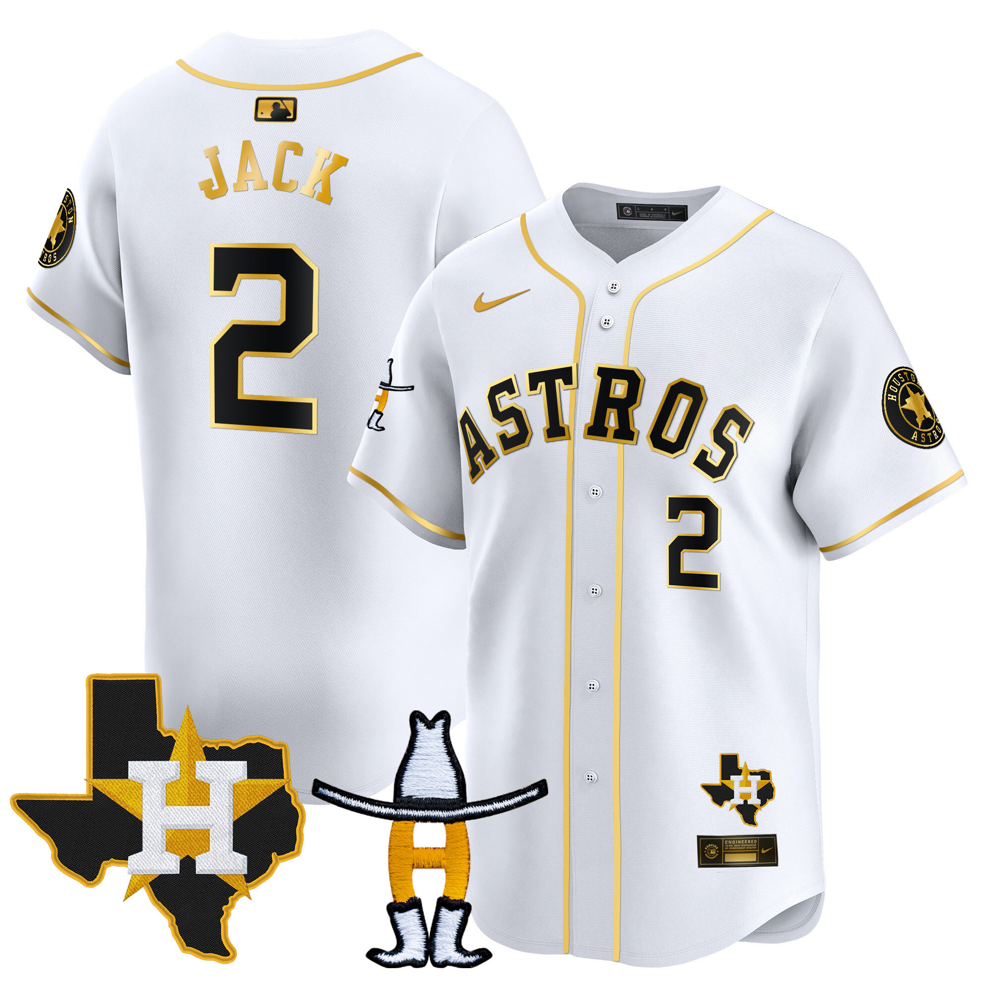 Travis Scott Men's Houston Astros Houston Rodeo Patch Vapor Premier Limited V2 White Gold Jersey - All Stitched