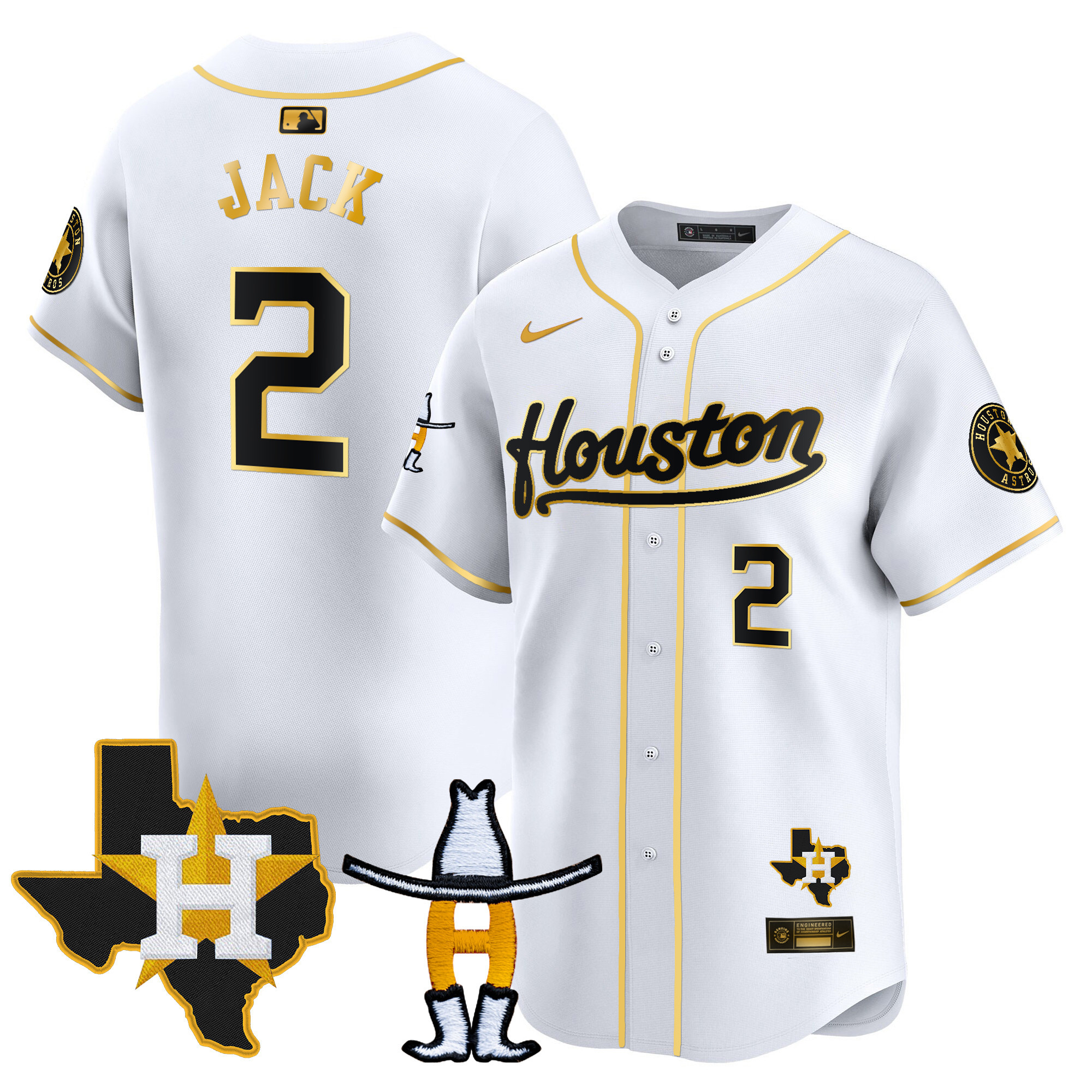Travis Scott Men's Houston Astros Houston Rodeo Patch Vapor Premier Limited White Gold Jersey - All Stitched