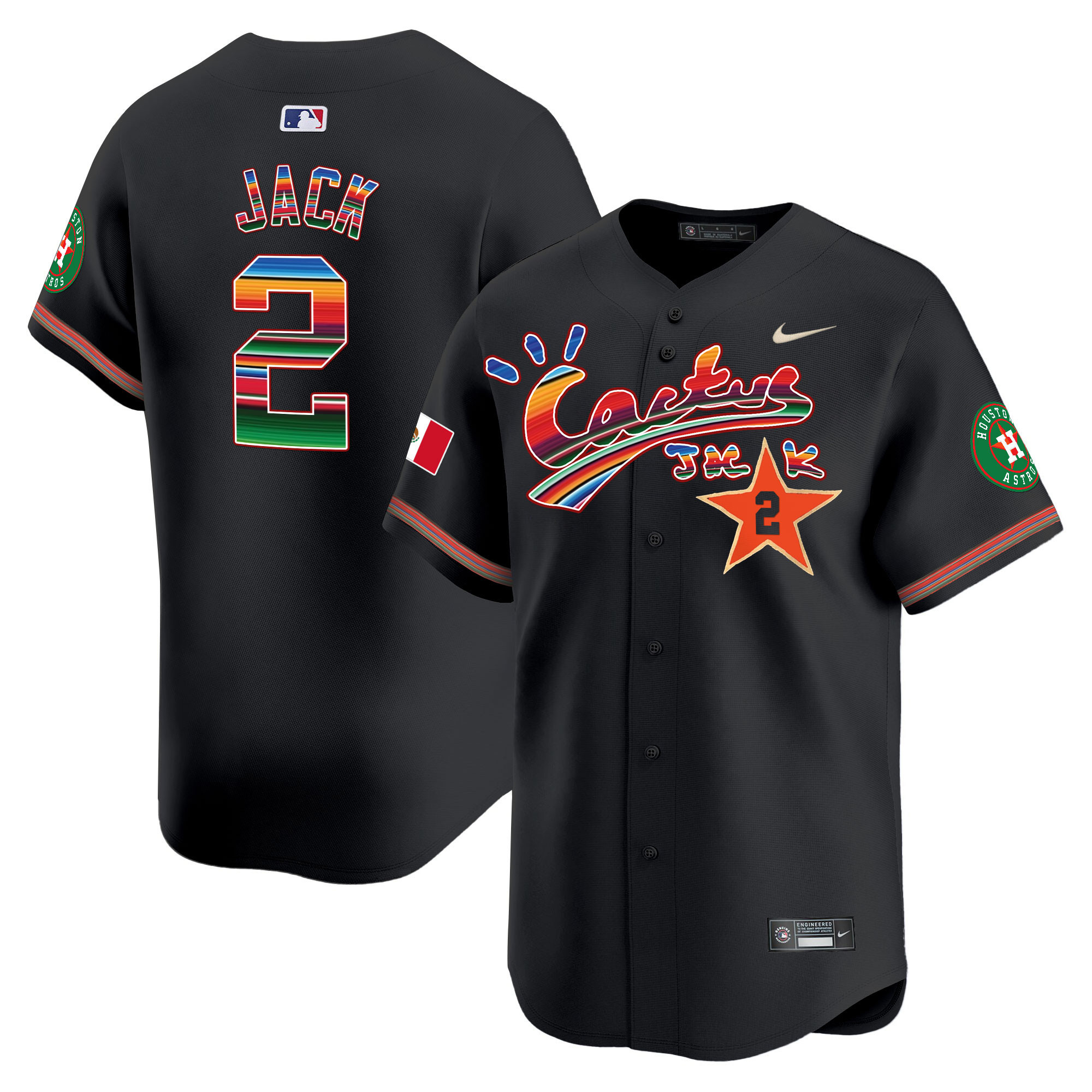Travis Scott Men's Houston Astros Mexico Cactus Jack Vapor Premier Limited Black Jersey - All Stitched