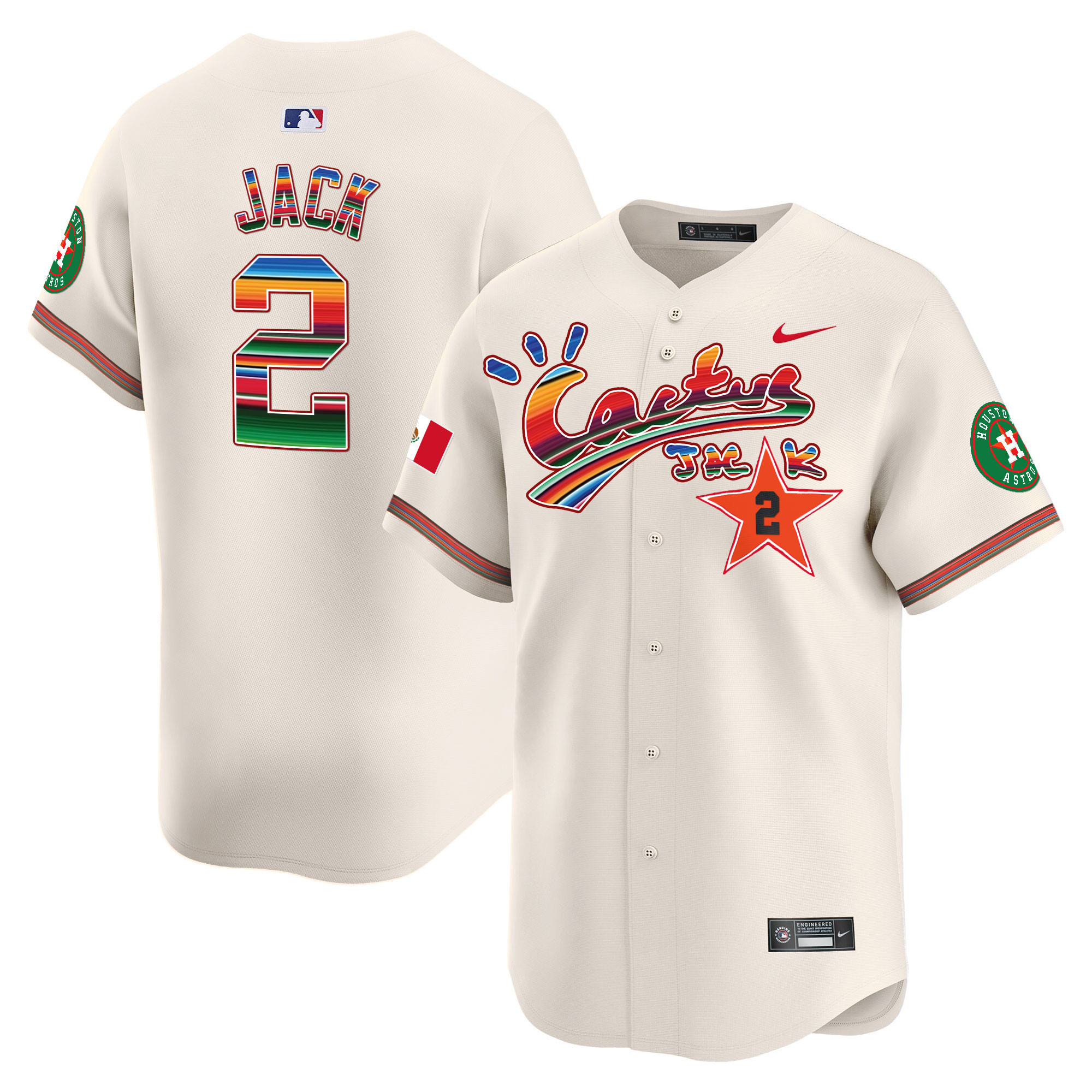 Travis Scott Men's Houston Astros Mexico Cactus Jack Vapor Premier Limited Cream Jersey - All Stitched