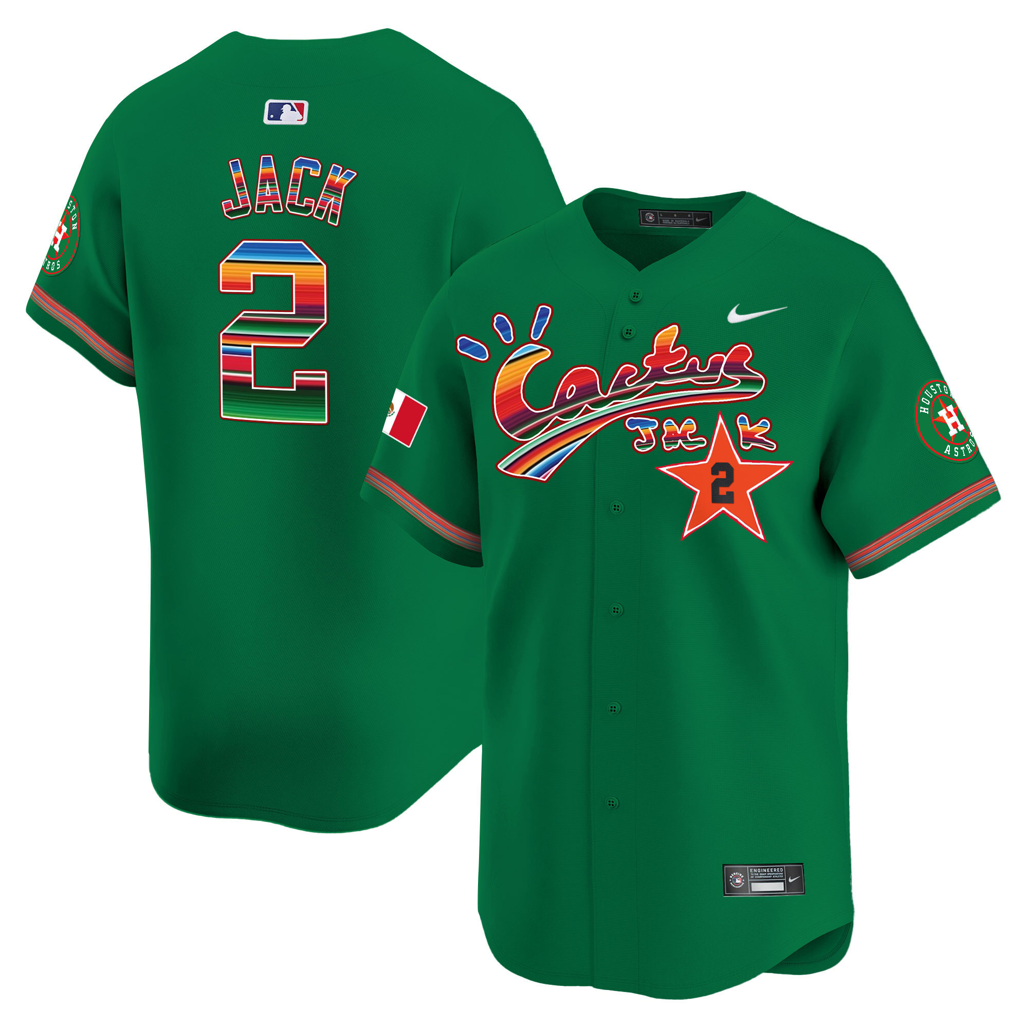 Travis Scott Men's Houston Astros Mexico Cactus Jack Vapor Premier Limited Green Jersey - All Stitched