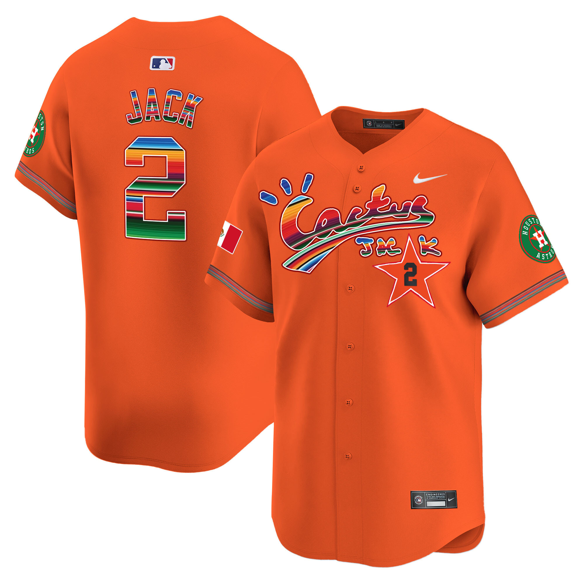 Travis Scott Men's Houston Astros Mexico Cactus Jack Vapor Premier Limited Orange Jersey - All Stitched