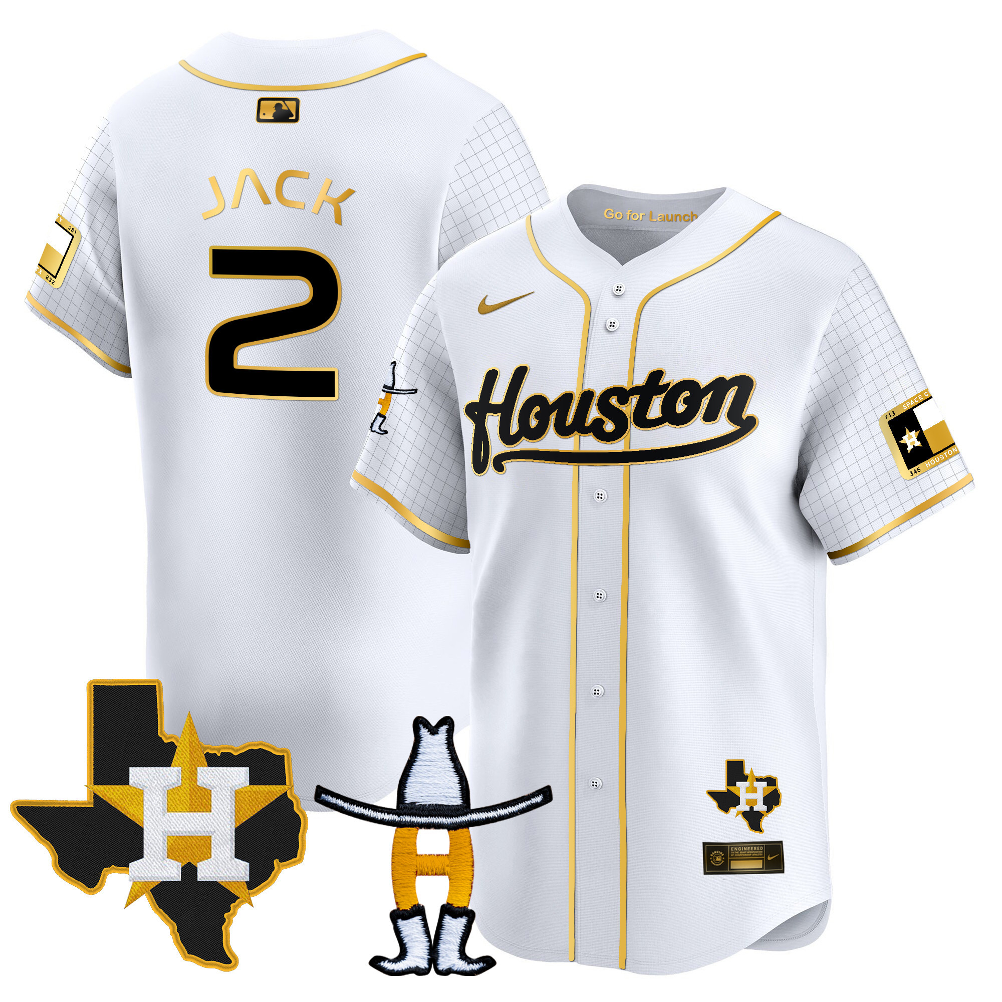 Travis Scott Men's Houston Astros Space City Houston Rodeo Patch Vapor Premier Limited White Gold Jersey - All Stitched