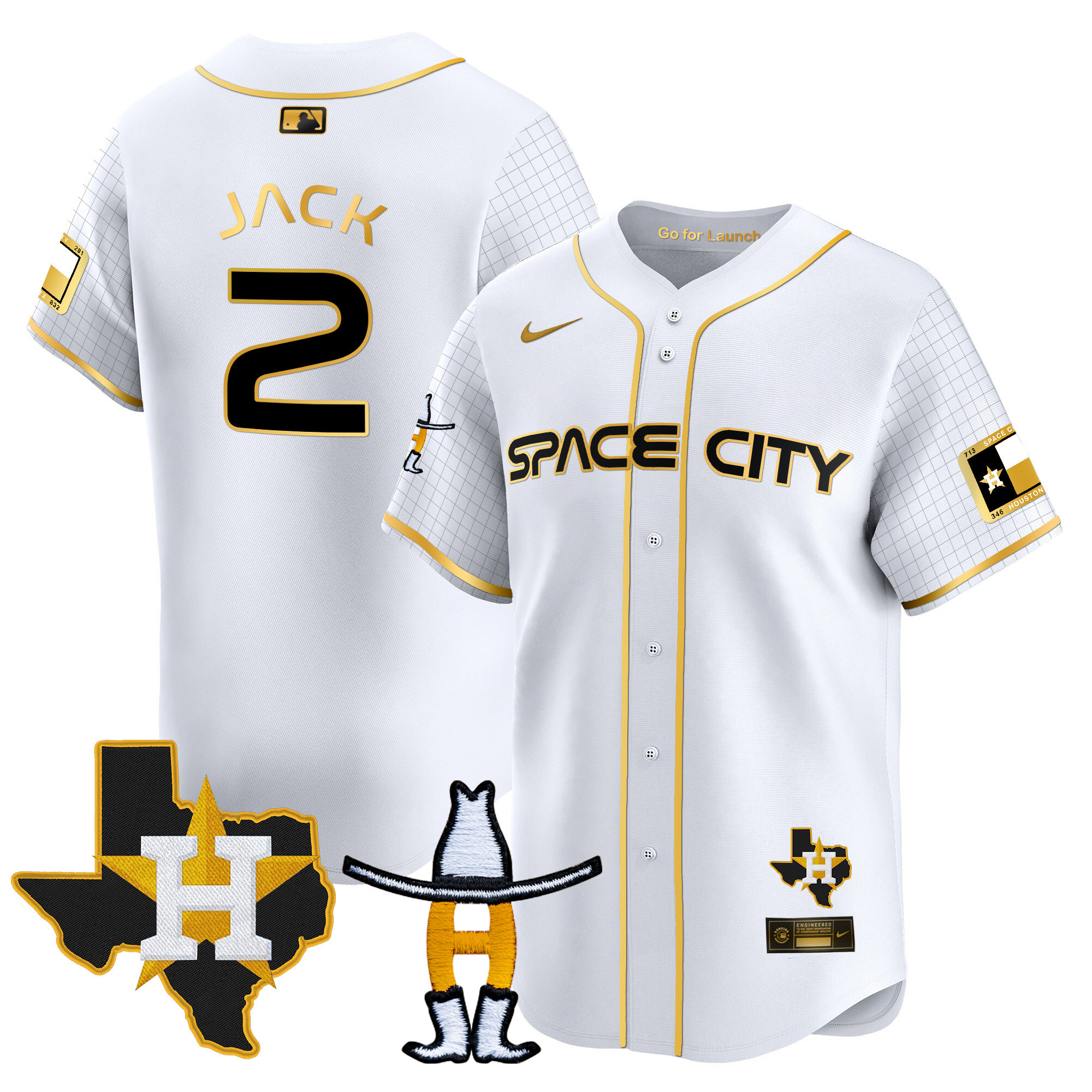 Travis Scott Men's Houston Astros Space City Texas Patch Vapor Premier Limited White Gold Jersey - All Stitched