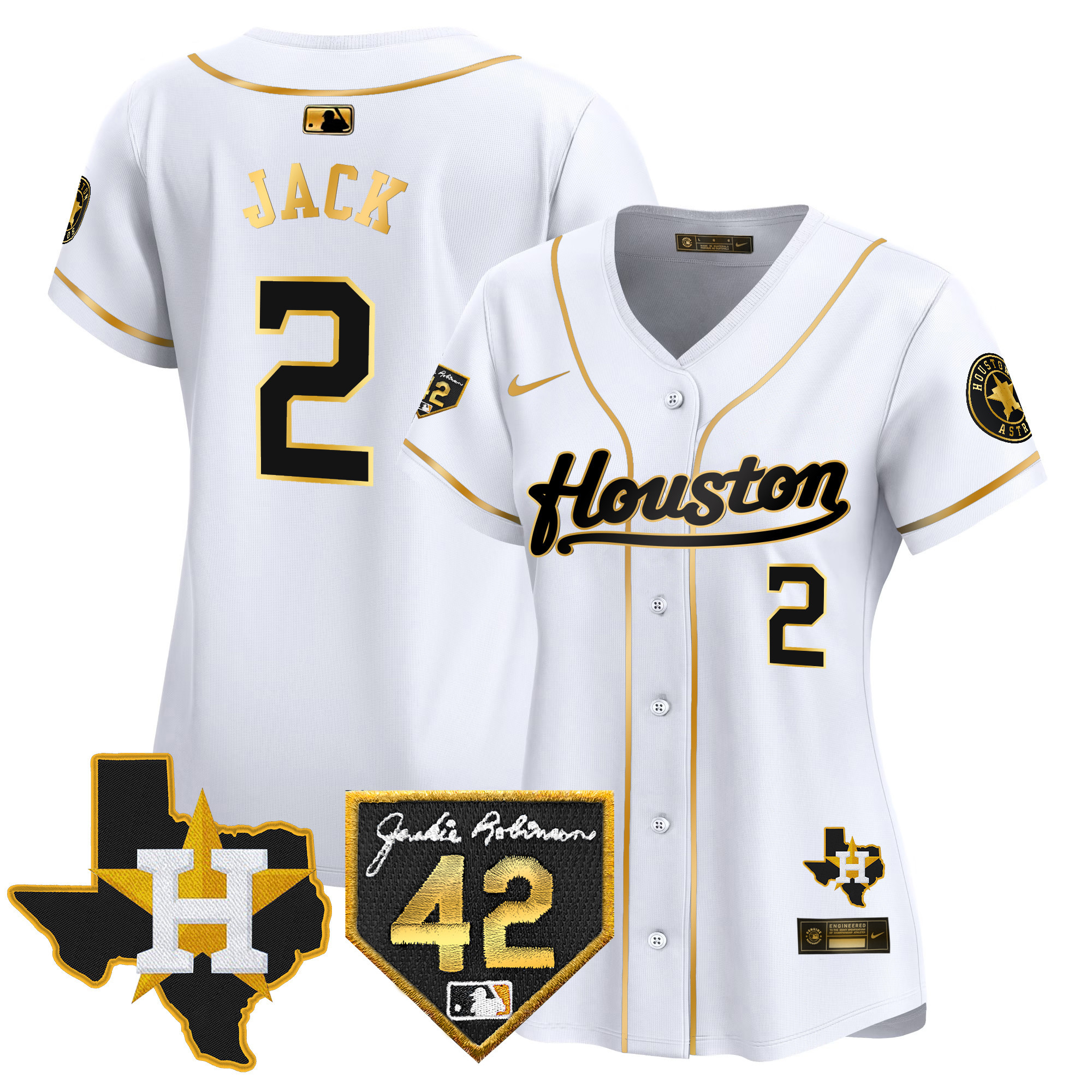 Travis Scott Women's Houston Astros 2024 Jackie Robinson Patch Vapor Premier Limited White Gold Jersey - All Stitched