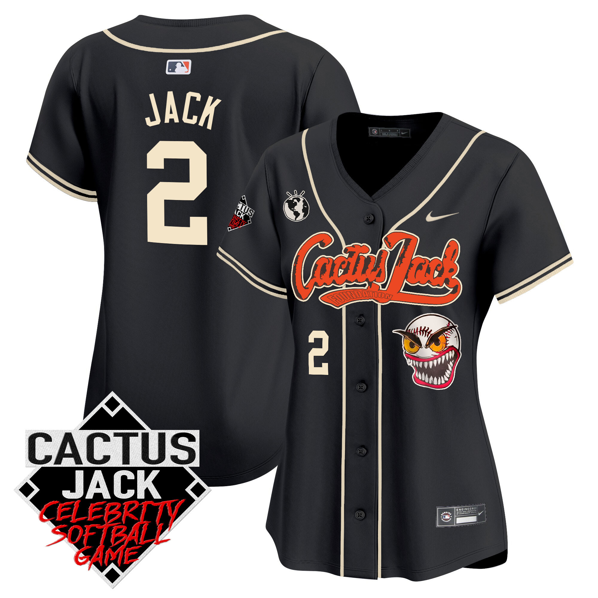 Travis Scott Women's Houston Astros Cactus Jack Celebrity Softball Game Patch Vapor Premier Limited Black Jersey - All Stitched