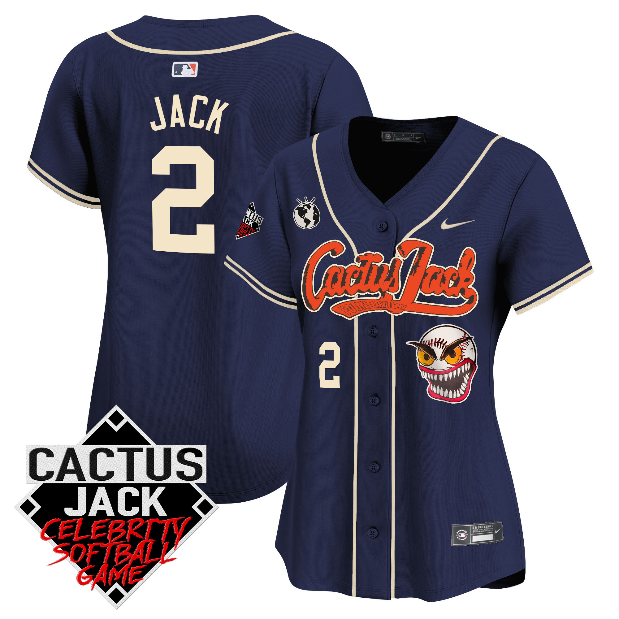 Travis Scott Women's Houston Astros Cactus Jack Celebrity Softball Game Patch Vapor Premier Limited Navy Jersey - All Stitched