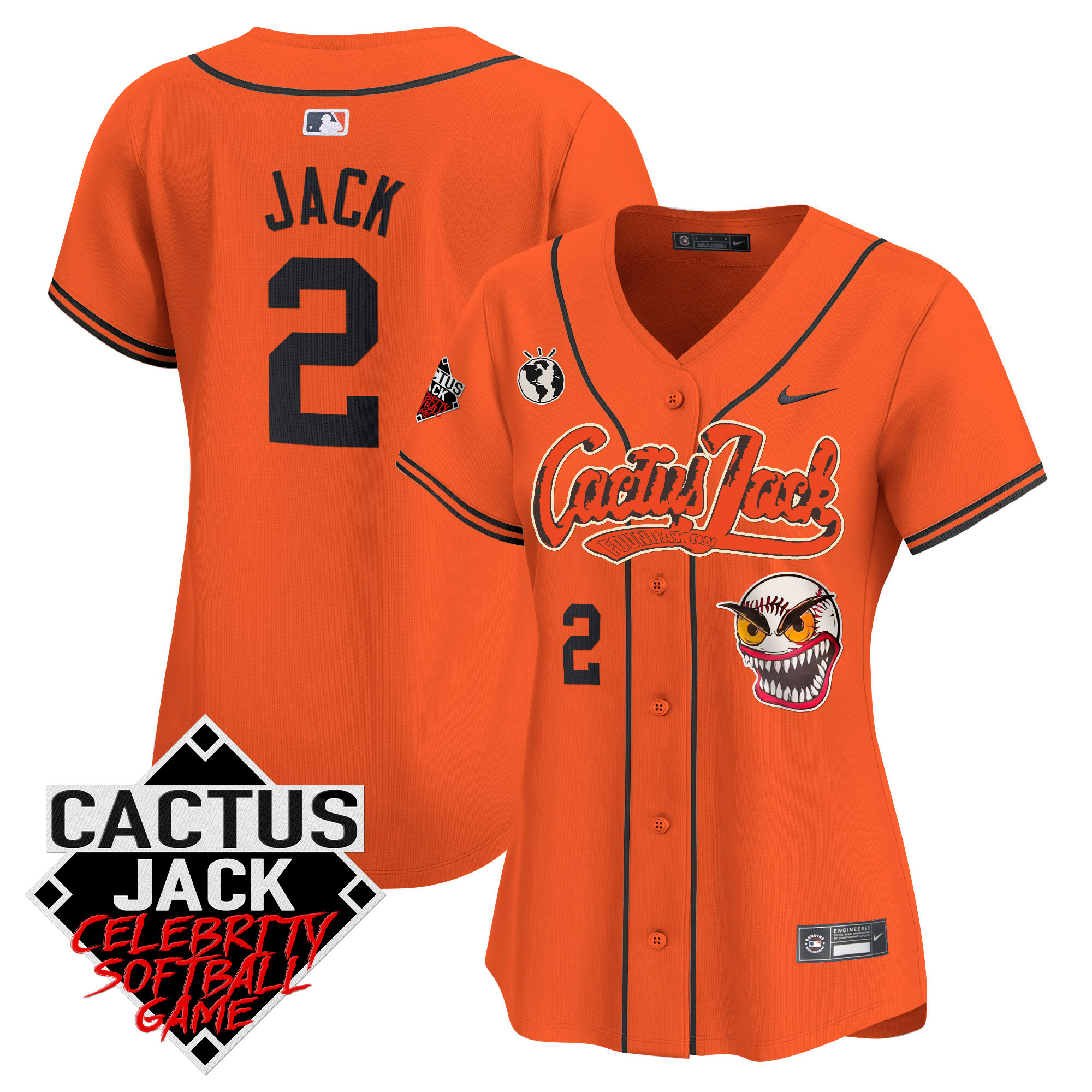 Travis Scott Women's Houston Astros Cactus Jack Celebrity Softball Game Patch Vapor Premier Limited Orange Jersey - All Stitched