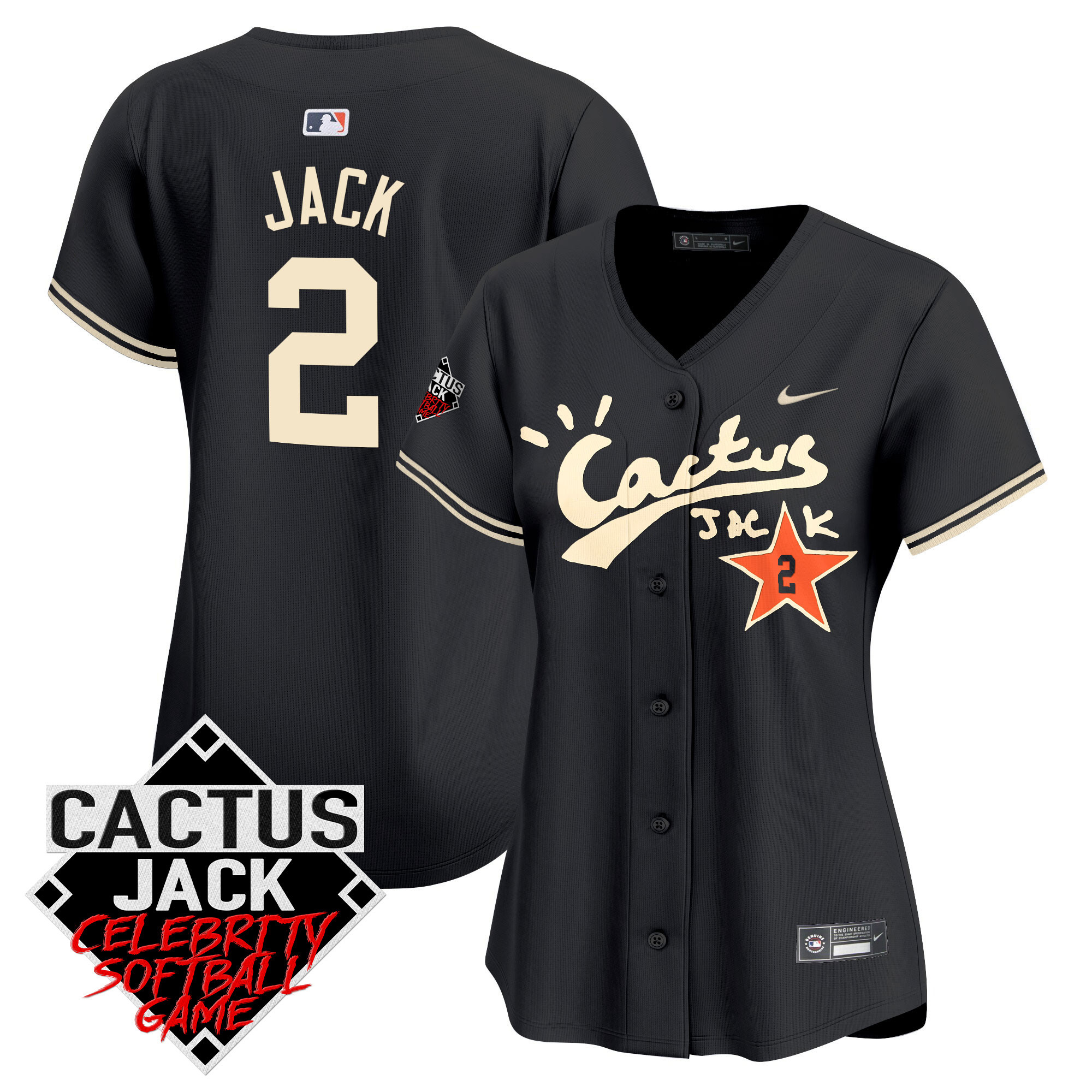 Travis Scott Women's Houston Astros Cactus Jack Celebrity Softball Game Patch Vapor Premier Limited V2 Black Jersey - All Stitched