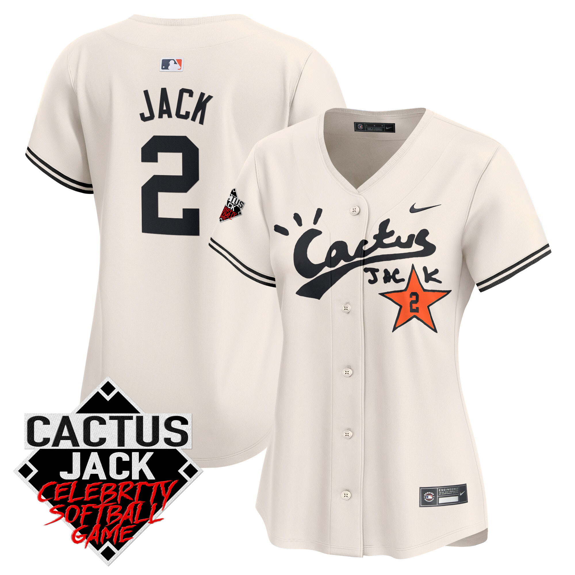 Travis Scott Women's Houston Astros Cactus Jack Celebrity Softball Game Patch Vapor Premier Limited V2 Cream Jersey - All Stitched