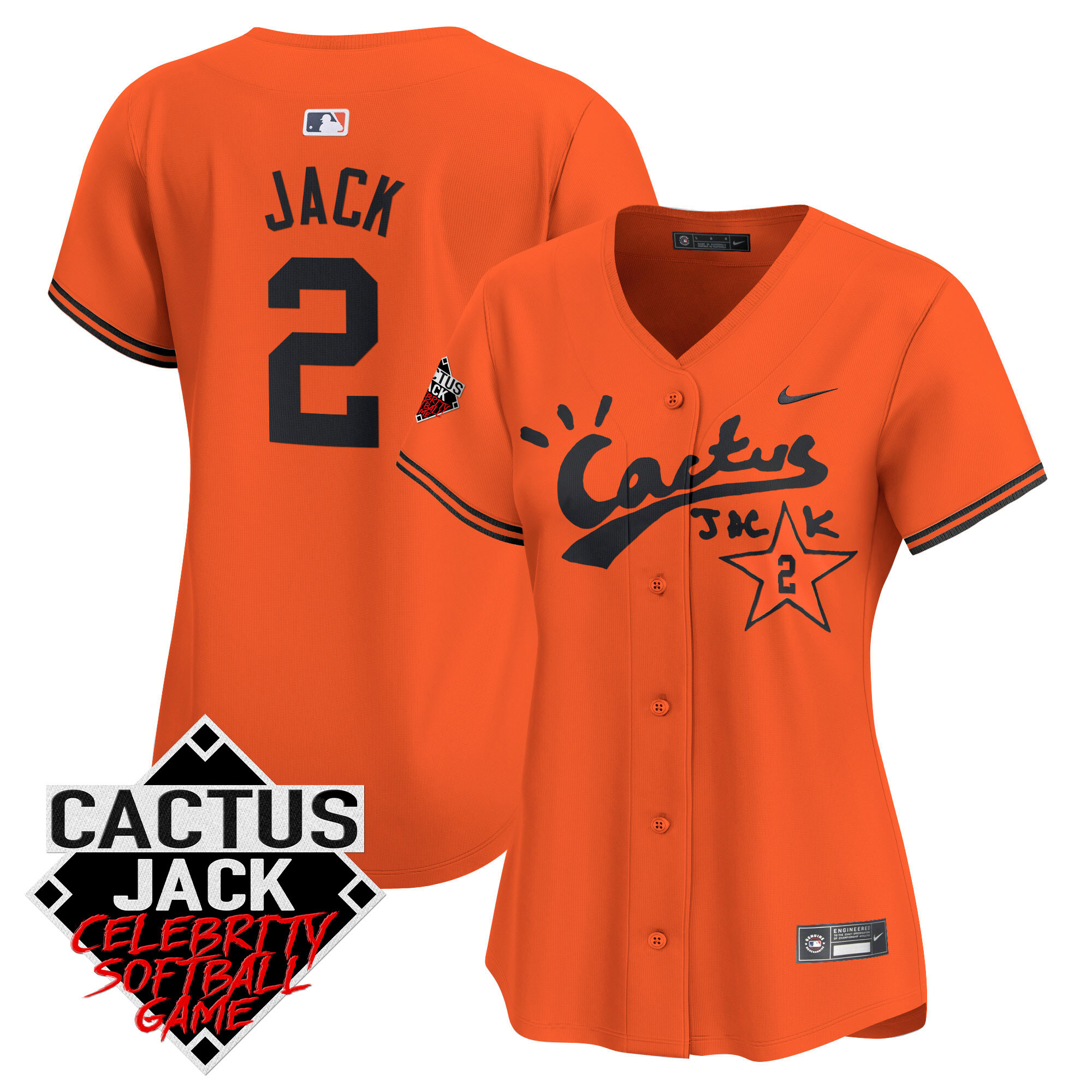Travis Scott Women's Houston Astros Cactus Jack Celebrity Softball Game Patch Vapor Premier Limited V2 Orange Jersey - All Stitched