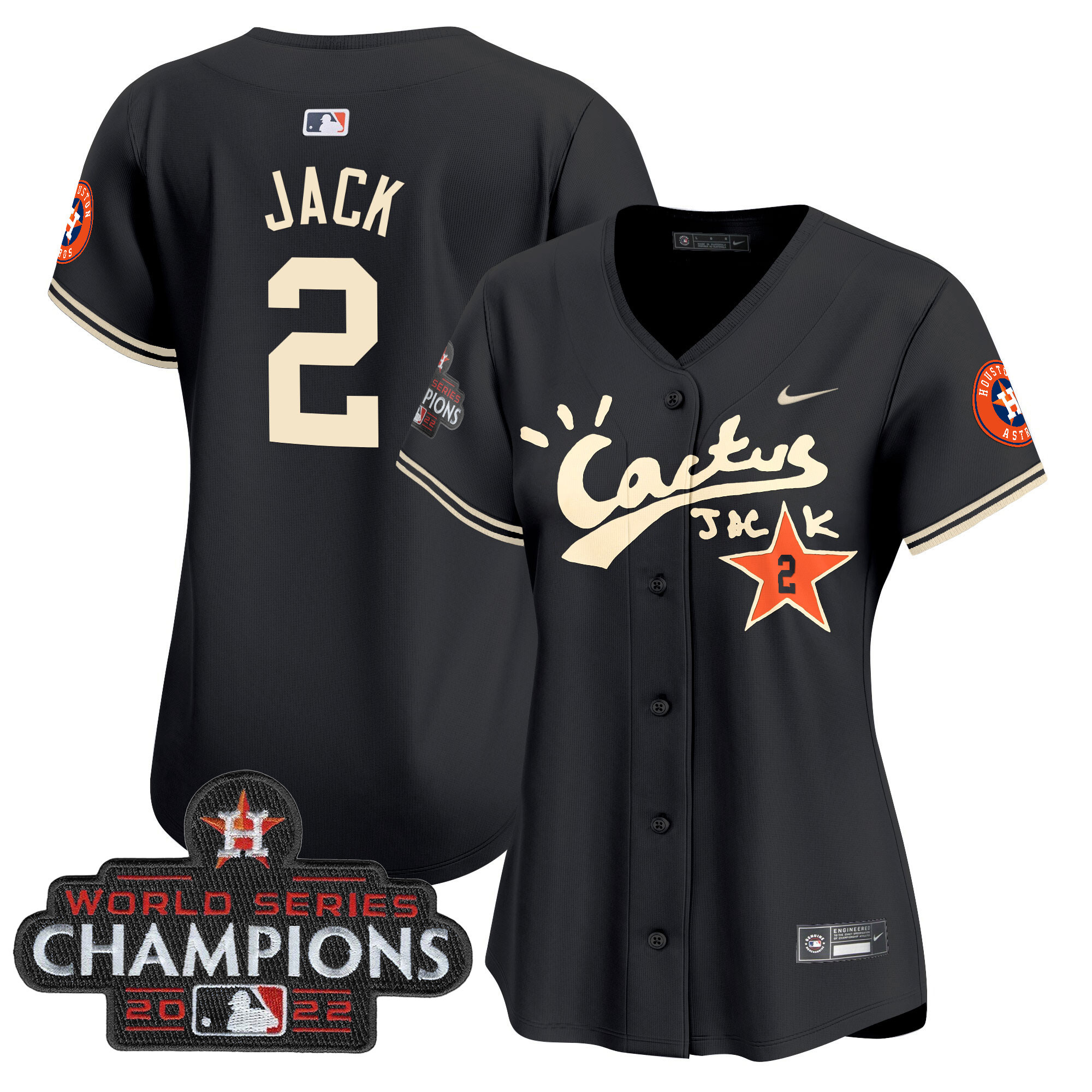 Travis Scott Women's Houston Astros Cactus Jack Champions Patch Vapor Premier Limited Black Jersey - All Stitched