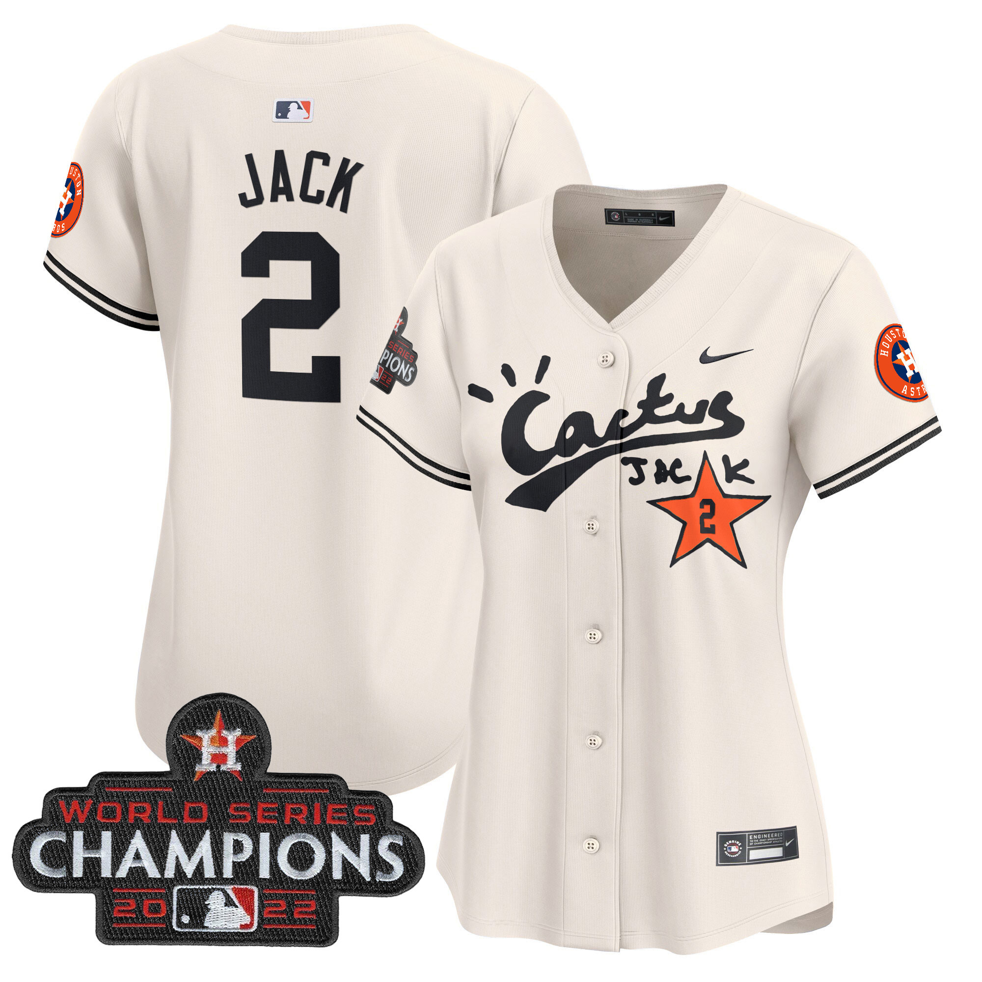 Travis Scott Women's Houston Astros Cactus Jack Champions Patch Vapor Premier Limited Cream Jersey - All Stitched