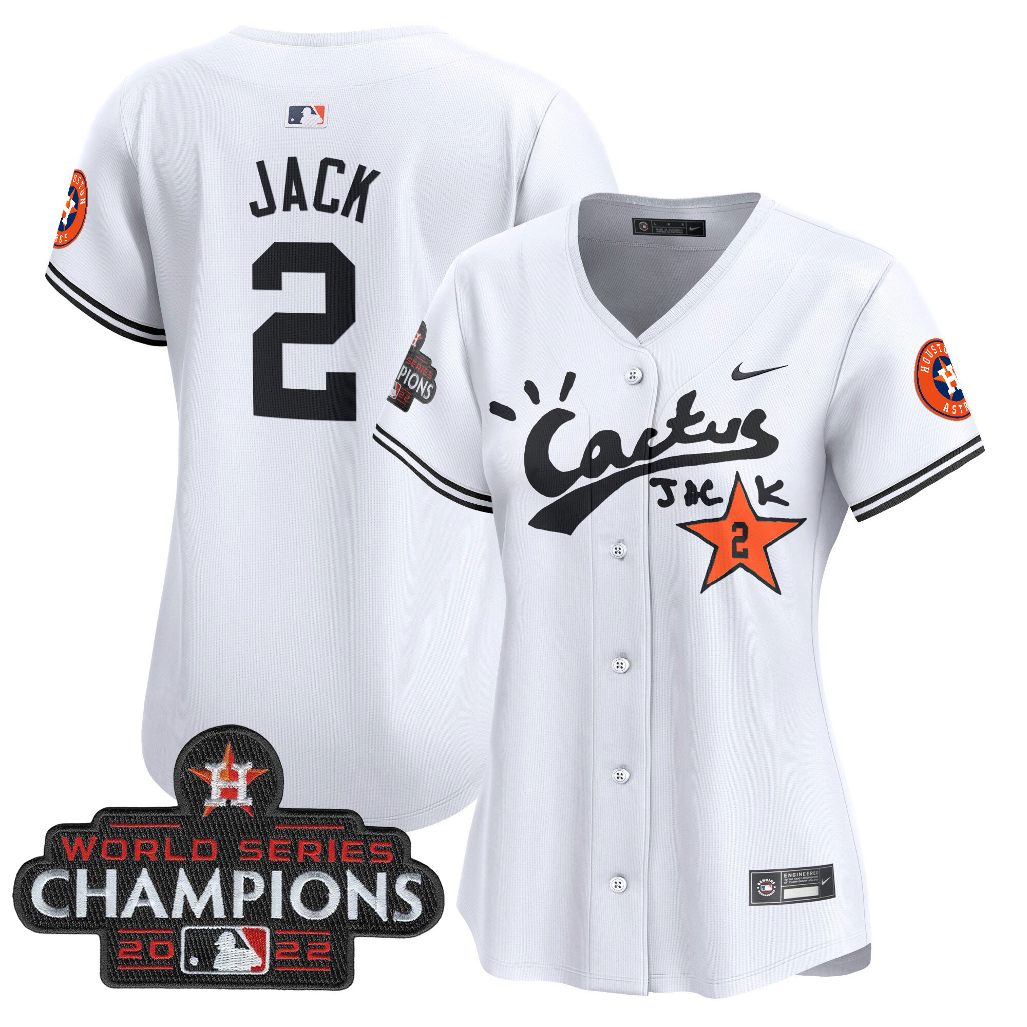 Travis Scott Women's Houston Astros Cactus Jack Champions Patch Vapor Premier Limited White Jersey - All Stitched