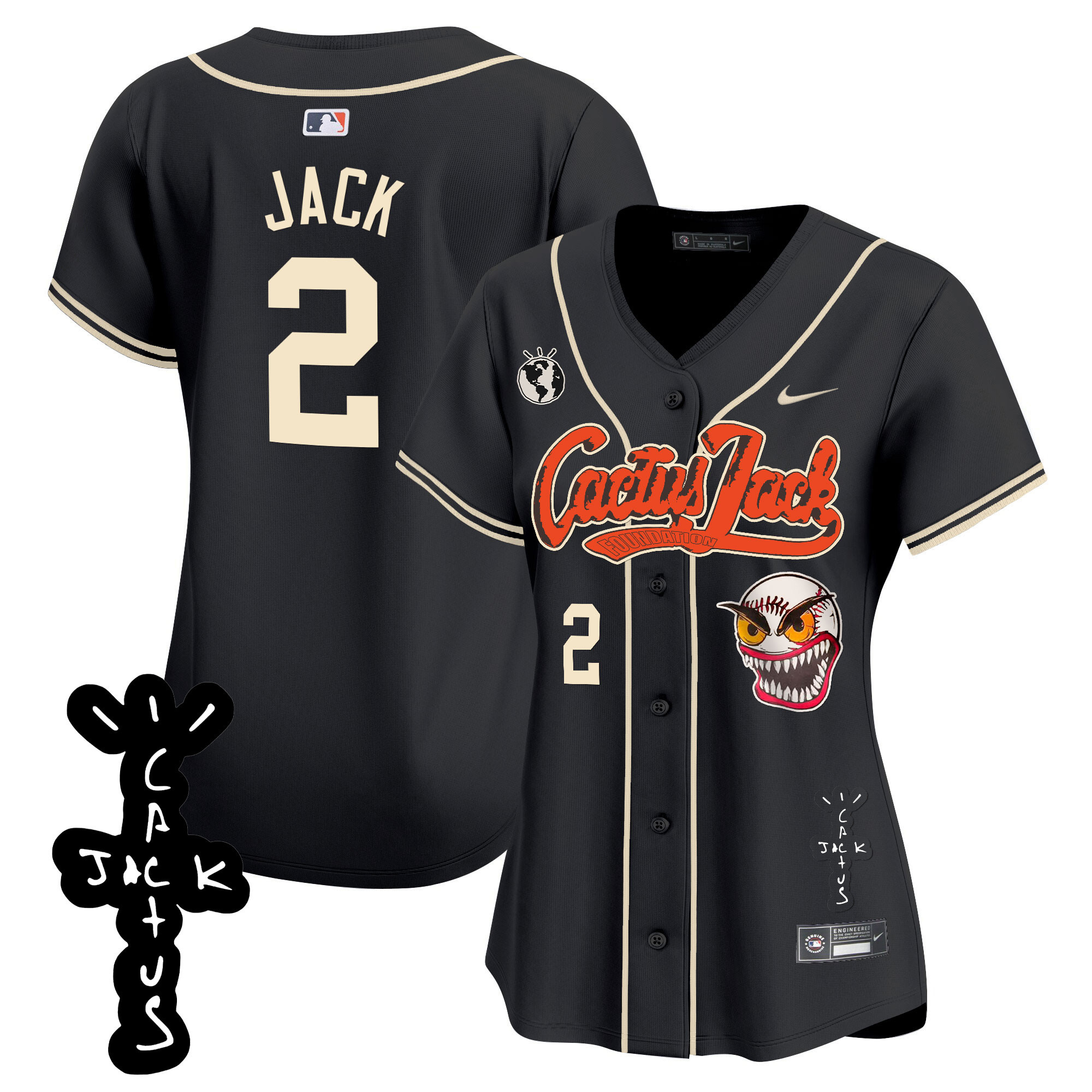 Travis Scott Women's Houston Astros Cactus Jack Patch Vapor Premier Limited Black Jersey - All Stitched
