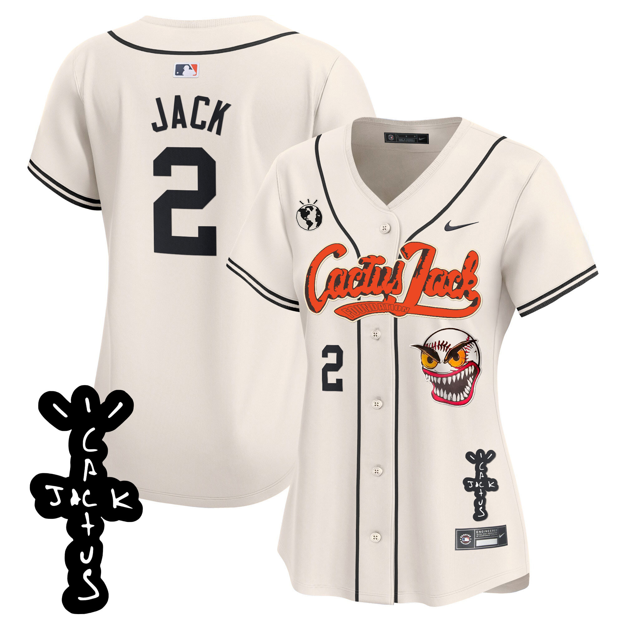 Travis Scott Women's Houston Astros Cactus Jack Patch Vapor Premier Limited Cream Jersey - All Stitched