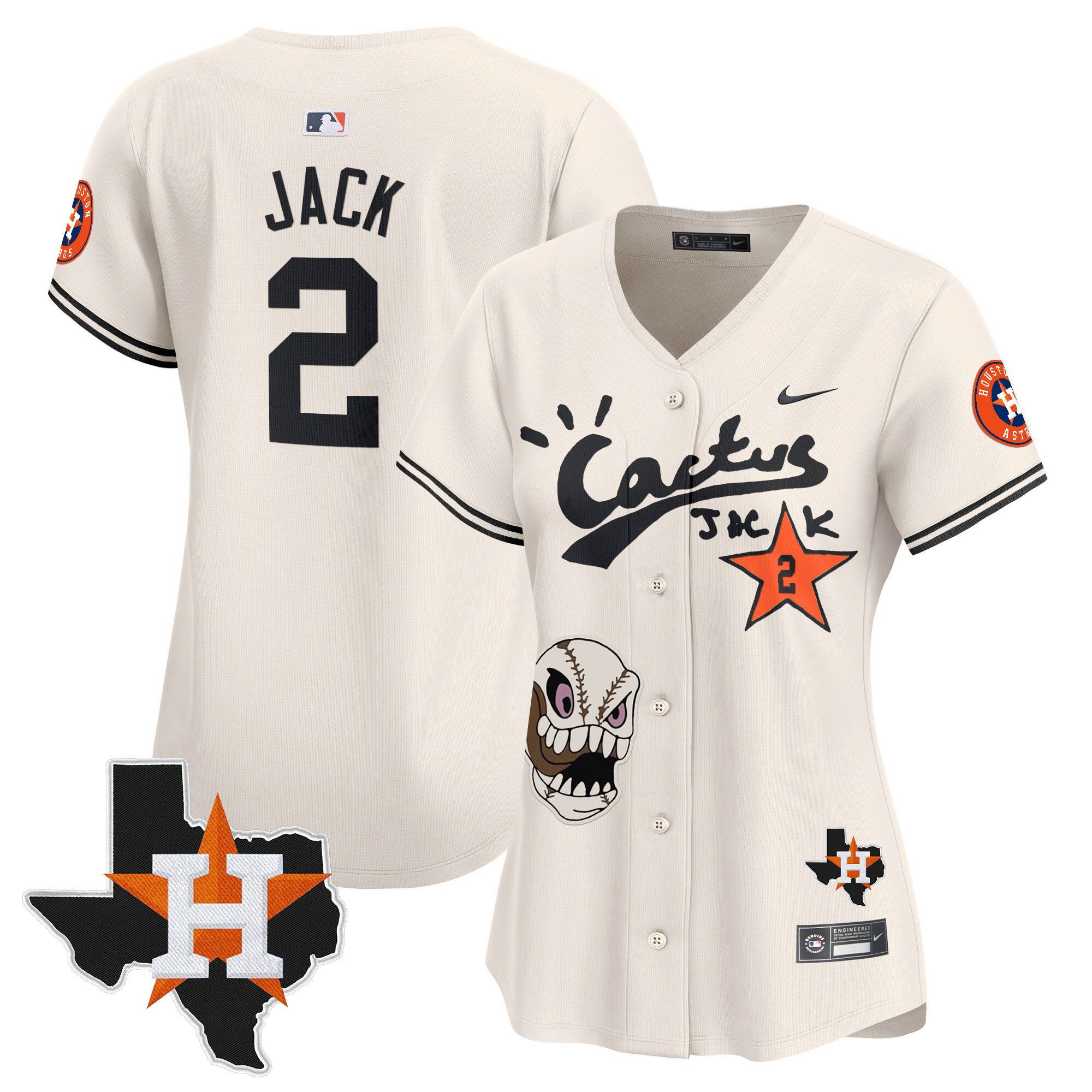 Travis Scott Women's Houston Astros Cactus Jack Patch Vapor Premier Limited Cream Jersey - All Stitched