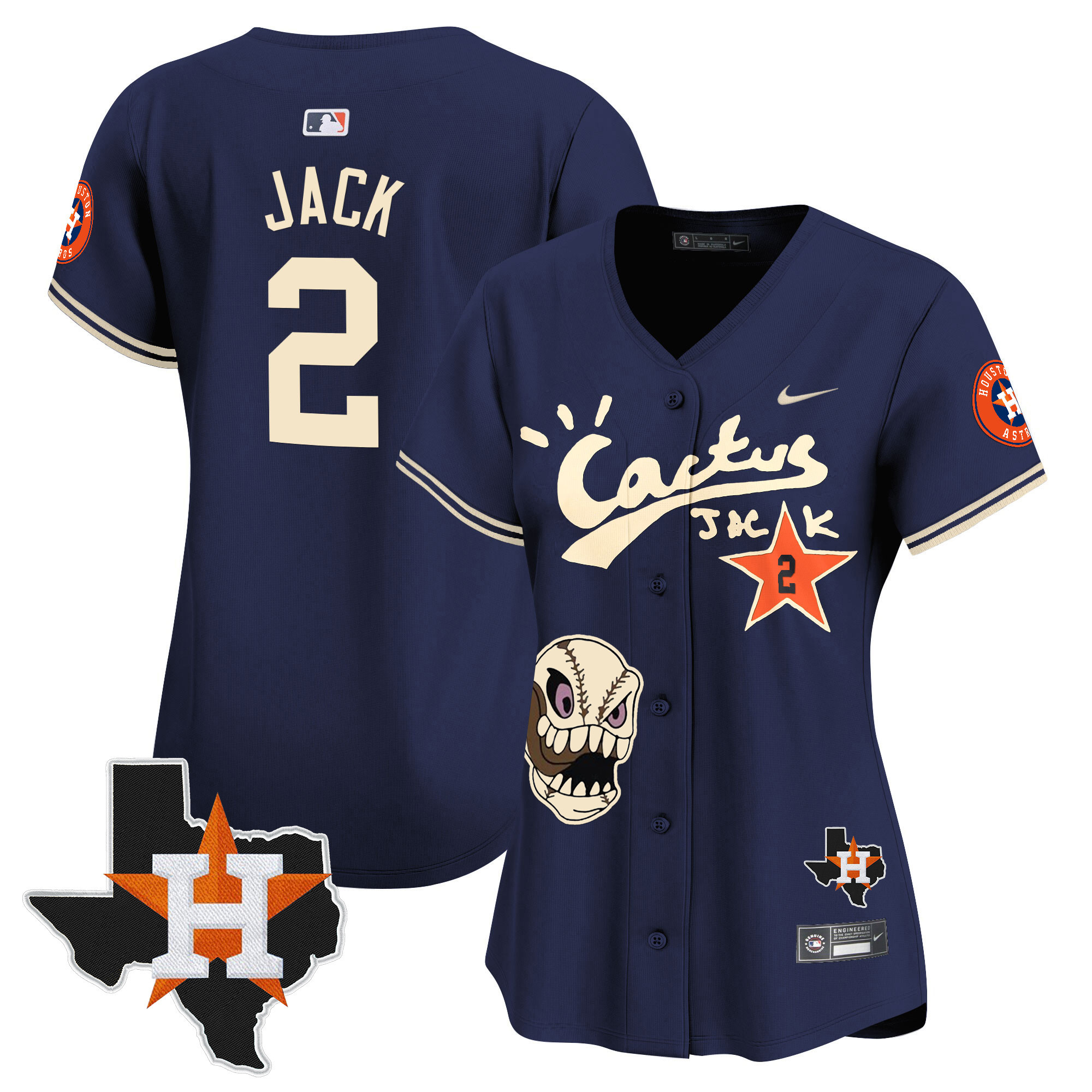 Travis Scott Women's Houston Astros Cactus Jack Patch Vapor Premier Limited Navy Jersey - All Stitched