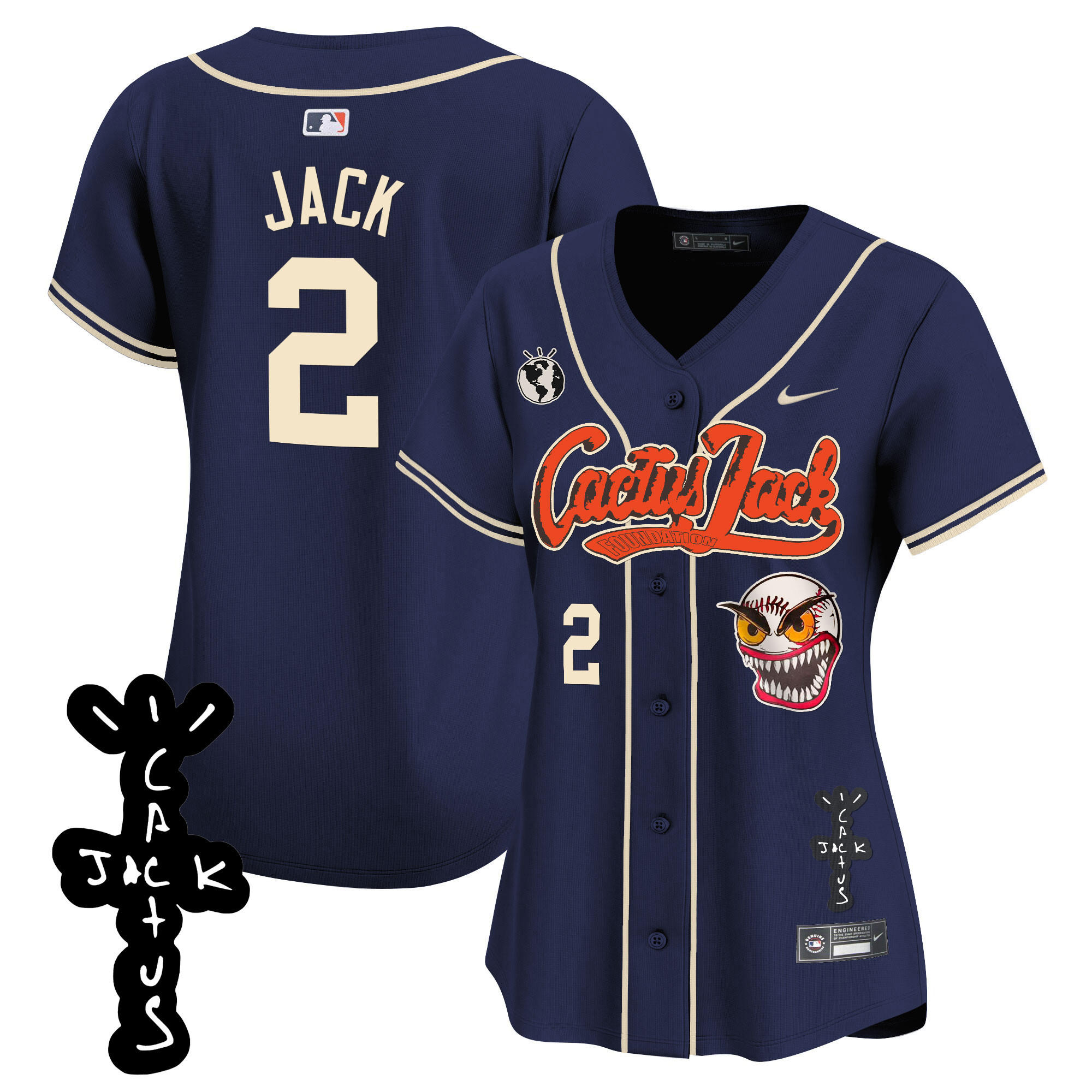 Travis Scott Women's Houston Astros Cactus Jack Patch Vapor Premier Limited Navy Jersey - All Stitched