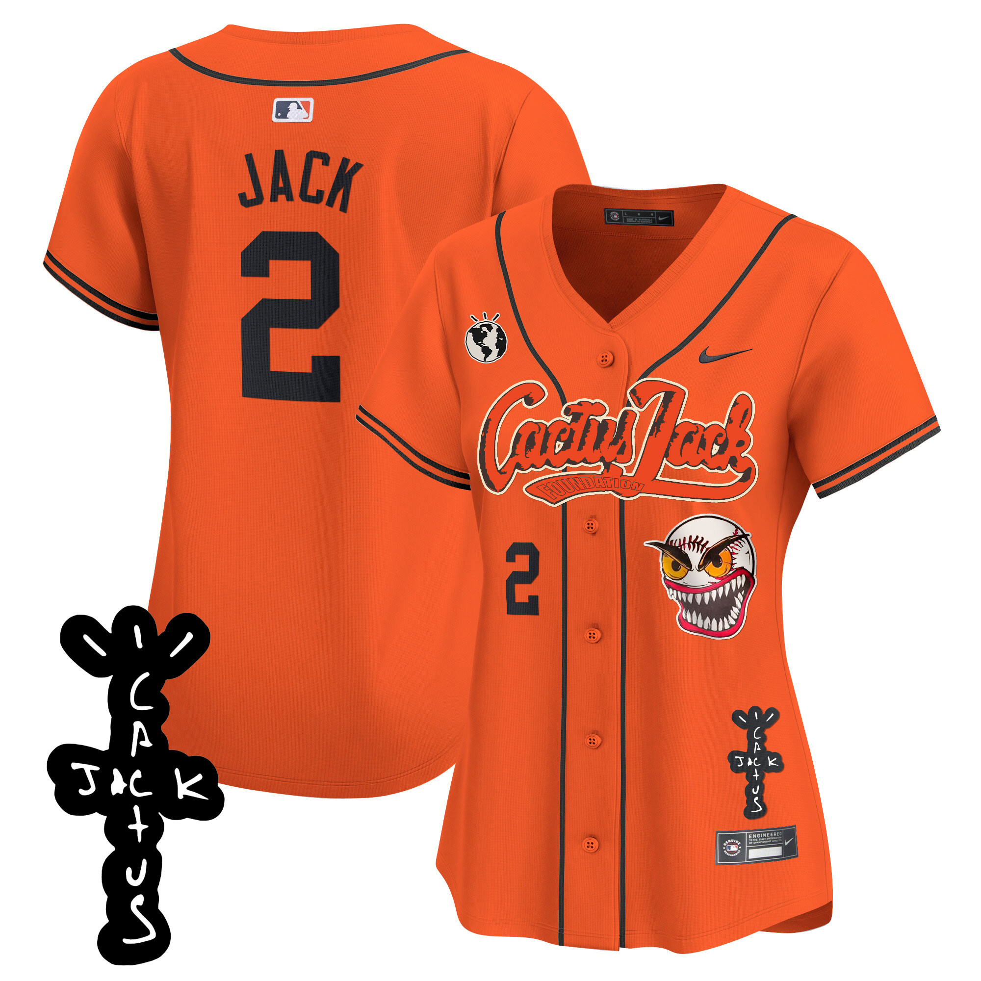 Travis Scott Women's Houston Astros Cactus Jack Patch Vapor Premier Limited Orange Jersey - All Stitched