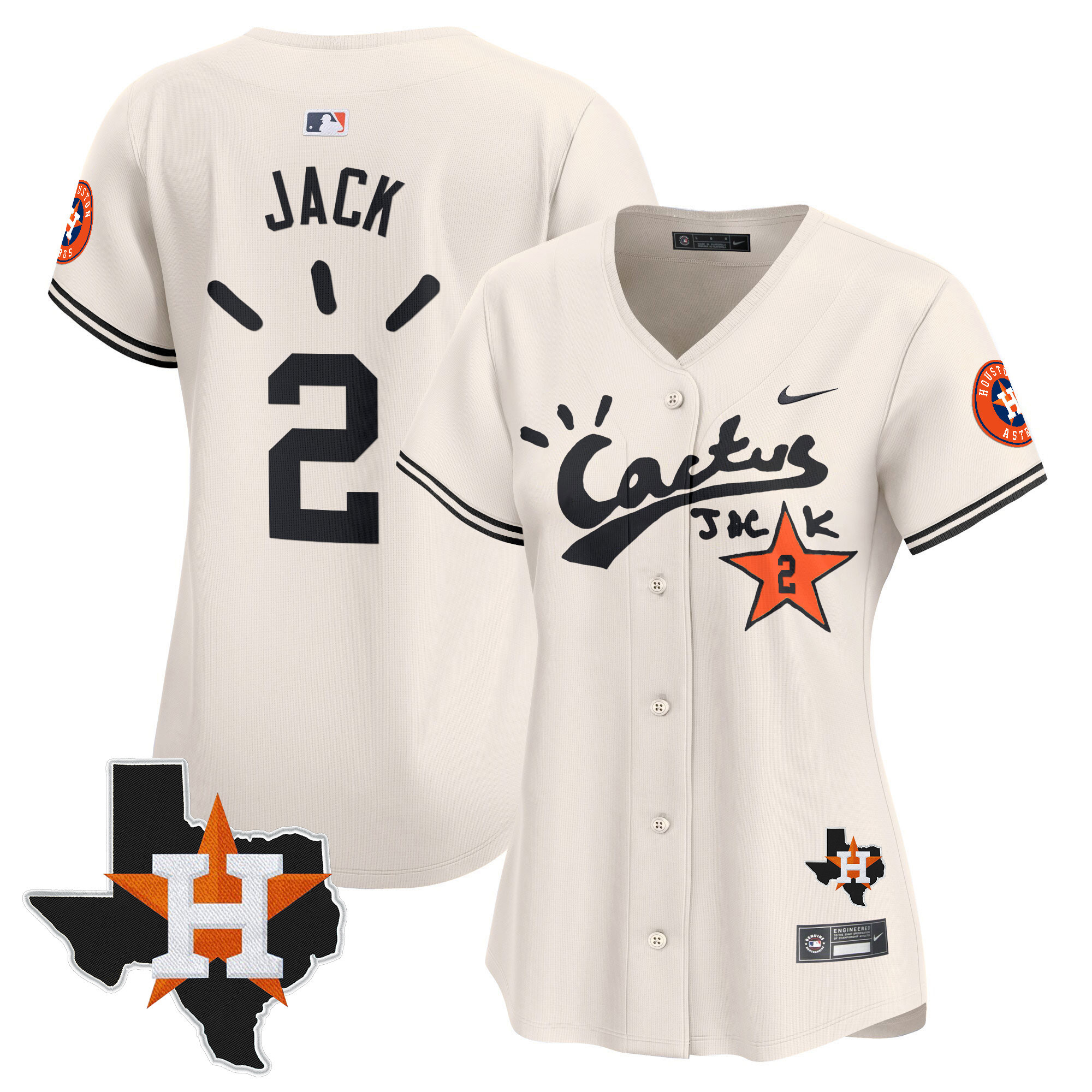 Travis Scott Women's Houston Astros Cactus Jack Patch Vapor Premier Limited V10 Cream Jersey - All Stitched