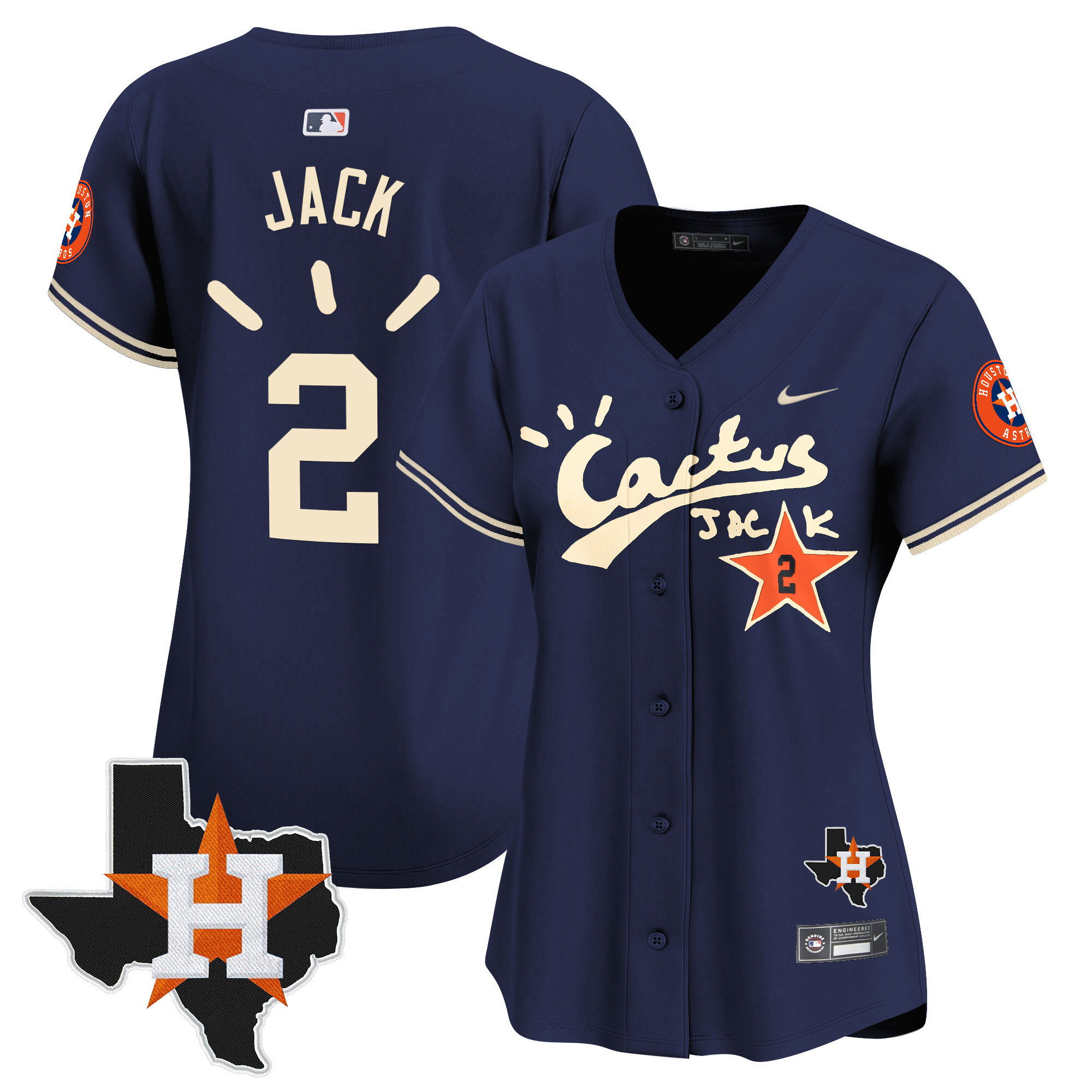 Travis Scott Women's Houston Astros Cactus Jack Patch Vapor Premier Limited V10 Navy Jersey - All Stitched