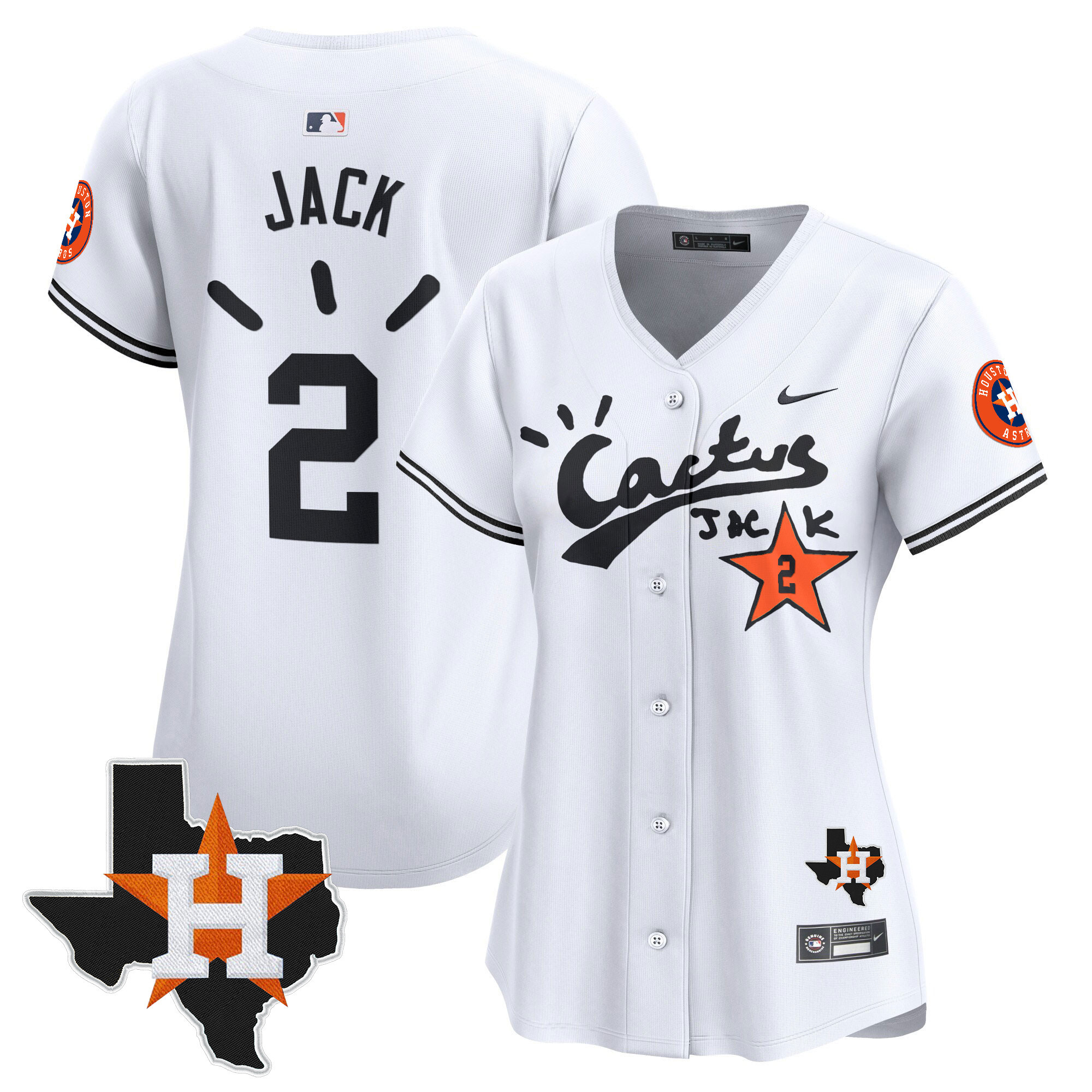 Travis Scott Women's Houston Astros Cactus Jack Patch Vapor Premier Limited V10 White Jersey - All Stitched