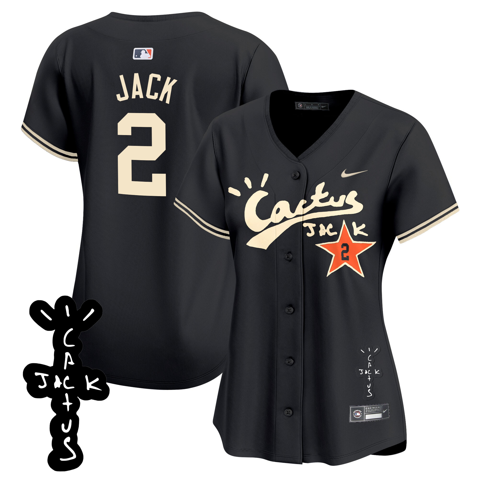Travis Scott Women's Houston Astros Cactus Jack Patch Vapor Premier Limited V2 Black Jersey - All Stitched
