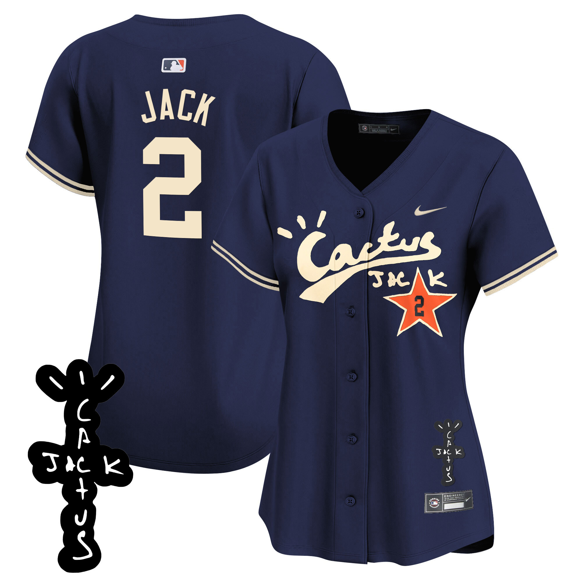 Travis Scott Women's Houston Astros Cactus Jack Patch Vapor Premier Limited V2 Navy Jersey - All Stitched
