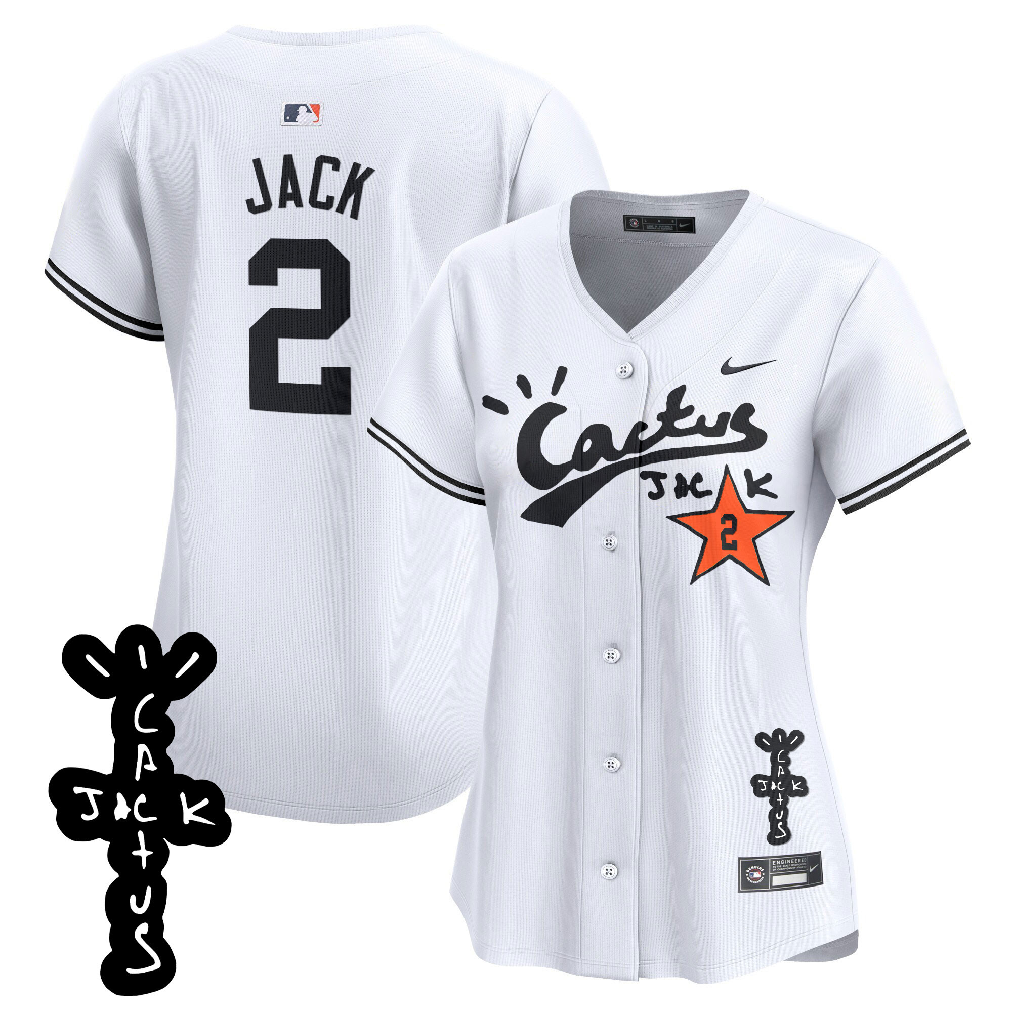 Travis Scott Women's Houston Astros Cactus Jack Patch Vapor Premier Limited V2 White Jersey - All Stitched