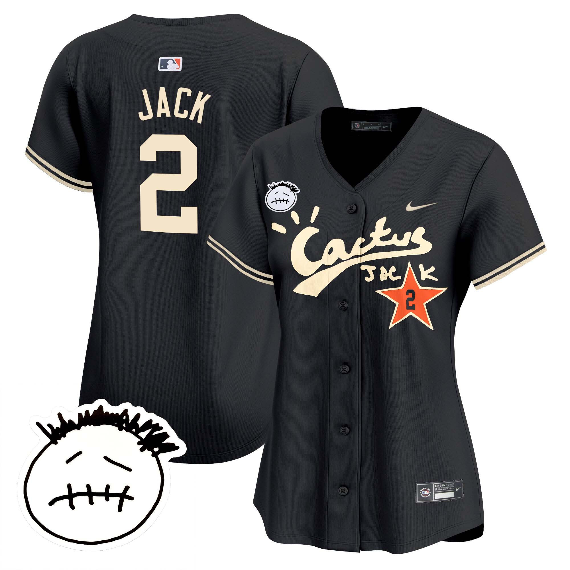 Travis Scott Women's Houston Astros Cactus Jack Patch Vapor Premier Limited V4 Black Jersey - All Stitched